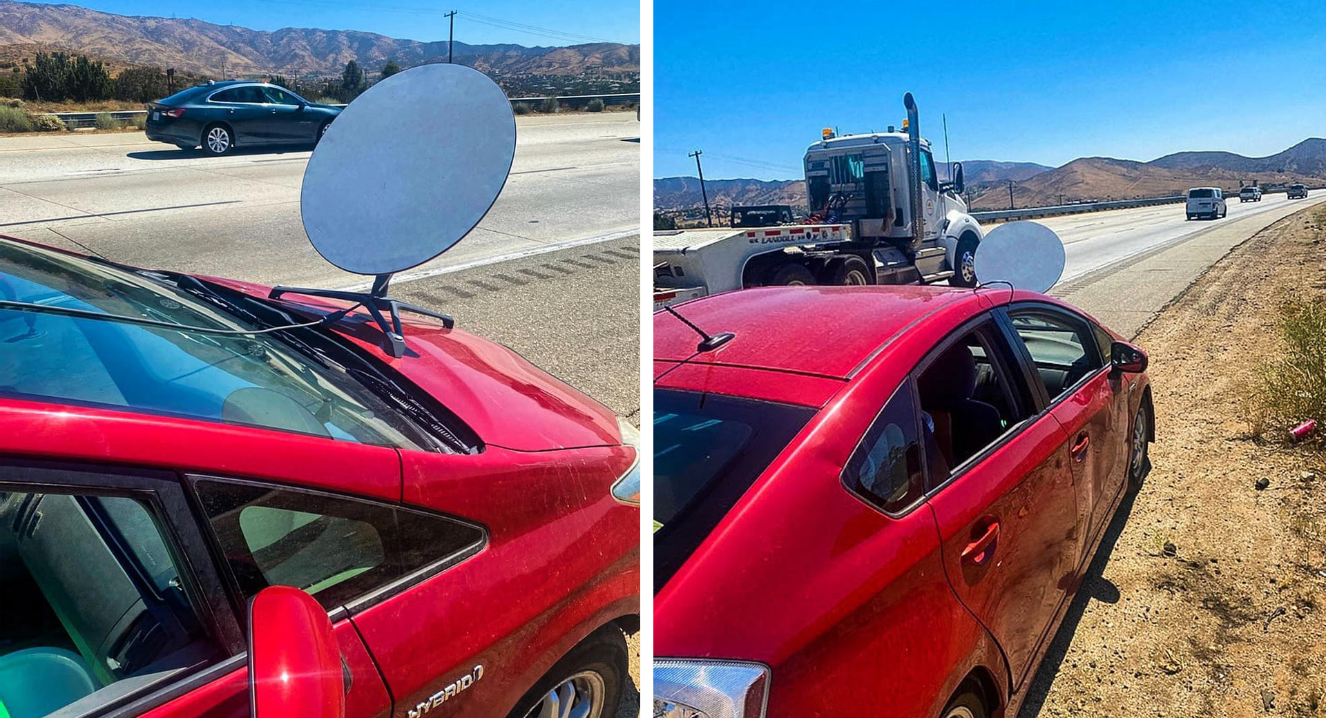 Έβαλε δορυφορικό πιάτο στο καπό του Toyota Prius για να έχει internet! (pics)
