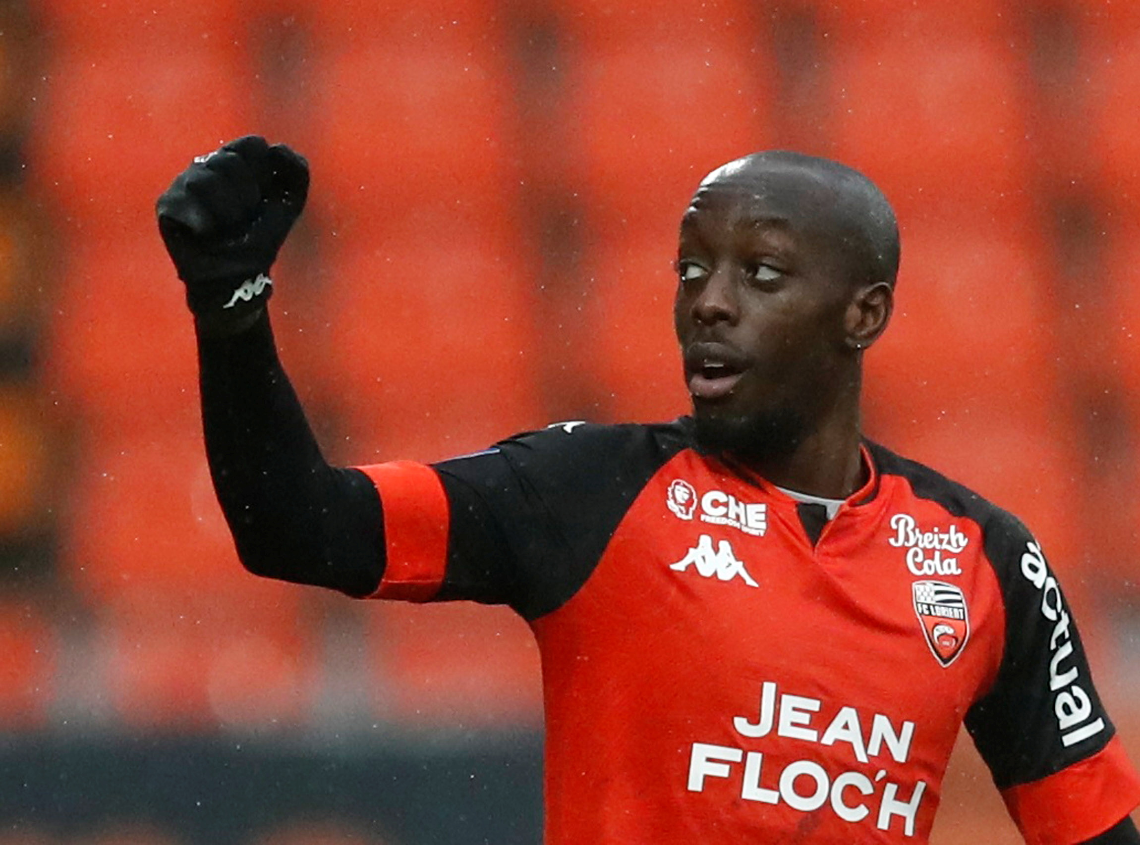 FILE PHOTO: Soccer Football - Ligue 1 - Lorient v Paris St Germain - Stade du Moustoir, Lorient, France - January 31, 2021 Lorient's Yoane Wissa celebrates scoring their second goal REUTERS