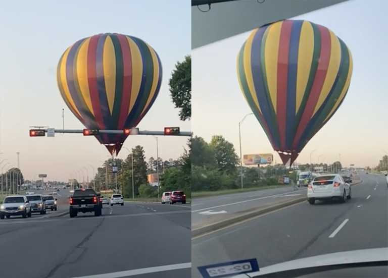 Αερόστατο προσγειώνεται στη μέση του δρόμου