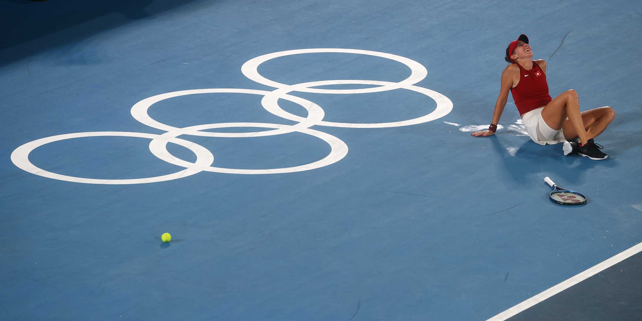 Tokyo 2020 Olympics - Tennis - Women's Singles - Gold medal match - Ariake Tennis Park - Tokyo, Japan - July 31, 2021. Belinda Bencic of Switzerland reacts after winning her gold medal match against Marketa Vondrousova of Czech Republic REUTERS