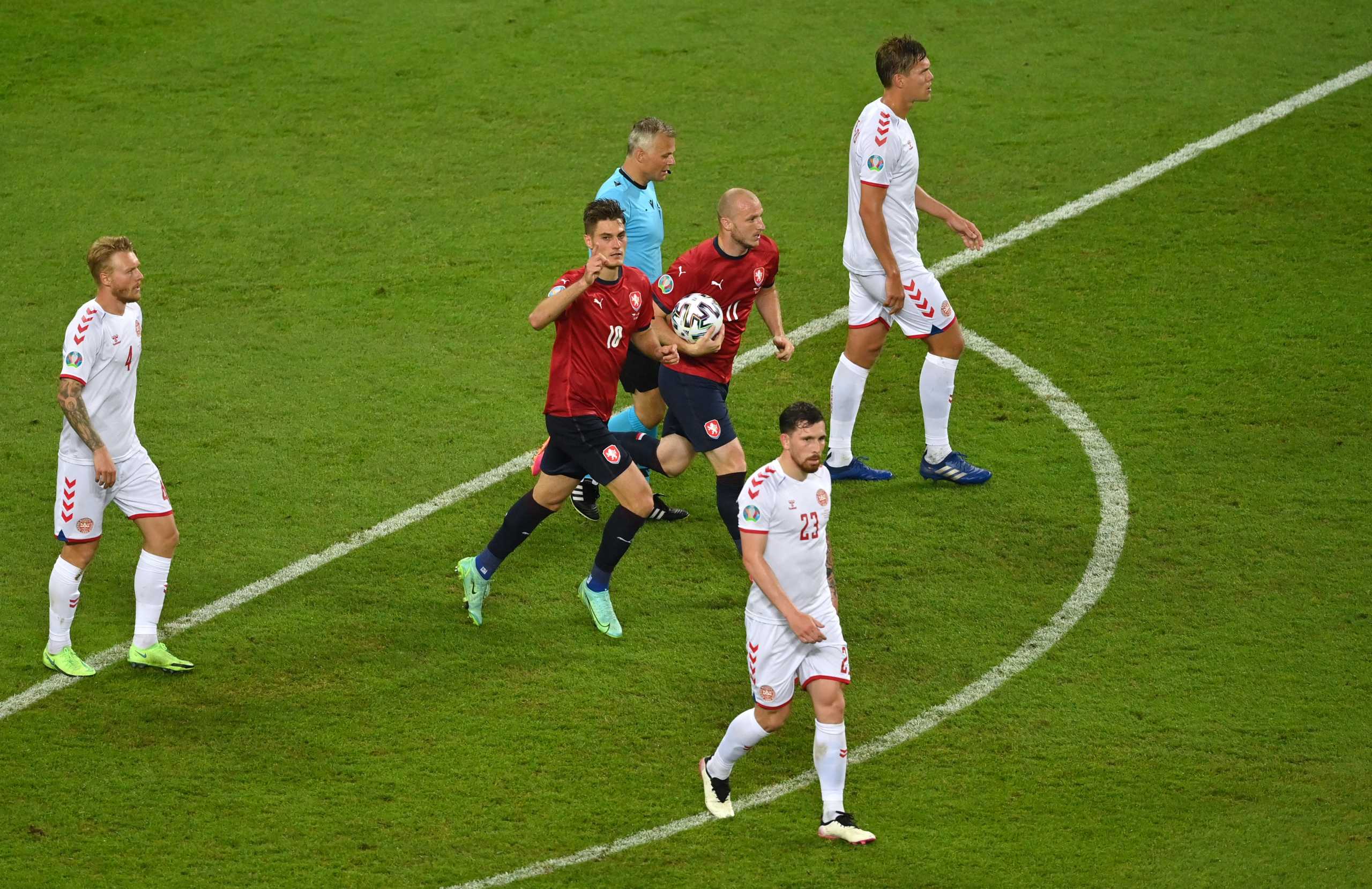 Soccer Football - Euro 2020 - Quarter Final - Czech Republic v Denmark - Baku Olympic Stadium, Baku, Azerbaijan - July 3, 2021 Czech Republic's Patrik Schick celebrates scoring their first goal with Michael Krmencik Pool via REUTERS