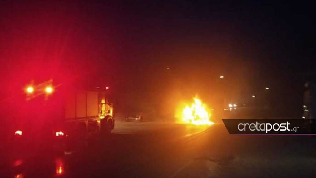 Τροχαίο στην Κρήτη: Αυτοκίνητο έπεσε σε τοίχο και τυλίχθηκε στις φλόγες