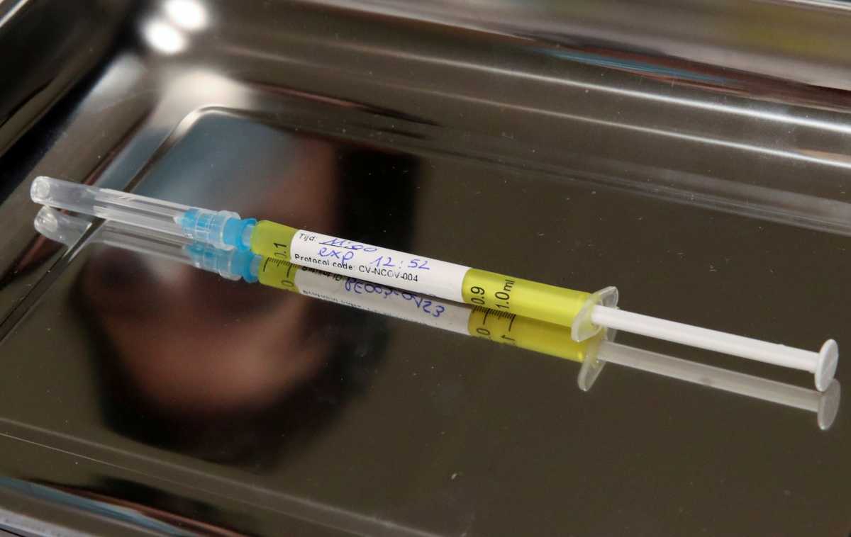 FILE PHOTO: A dose of CureVac vaccine or a placebo is seen during a study by the German biotech firm CureVac as part of a testing for a new vaccine against the coronavirus disease (COVID-19), in Brussels, Belgium March 2, 2021. REUTERS