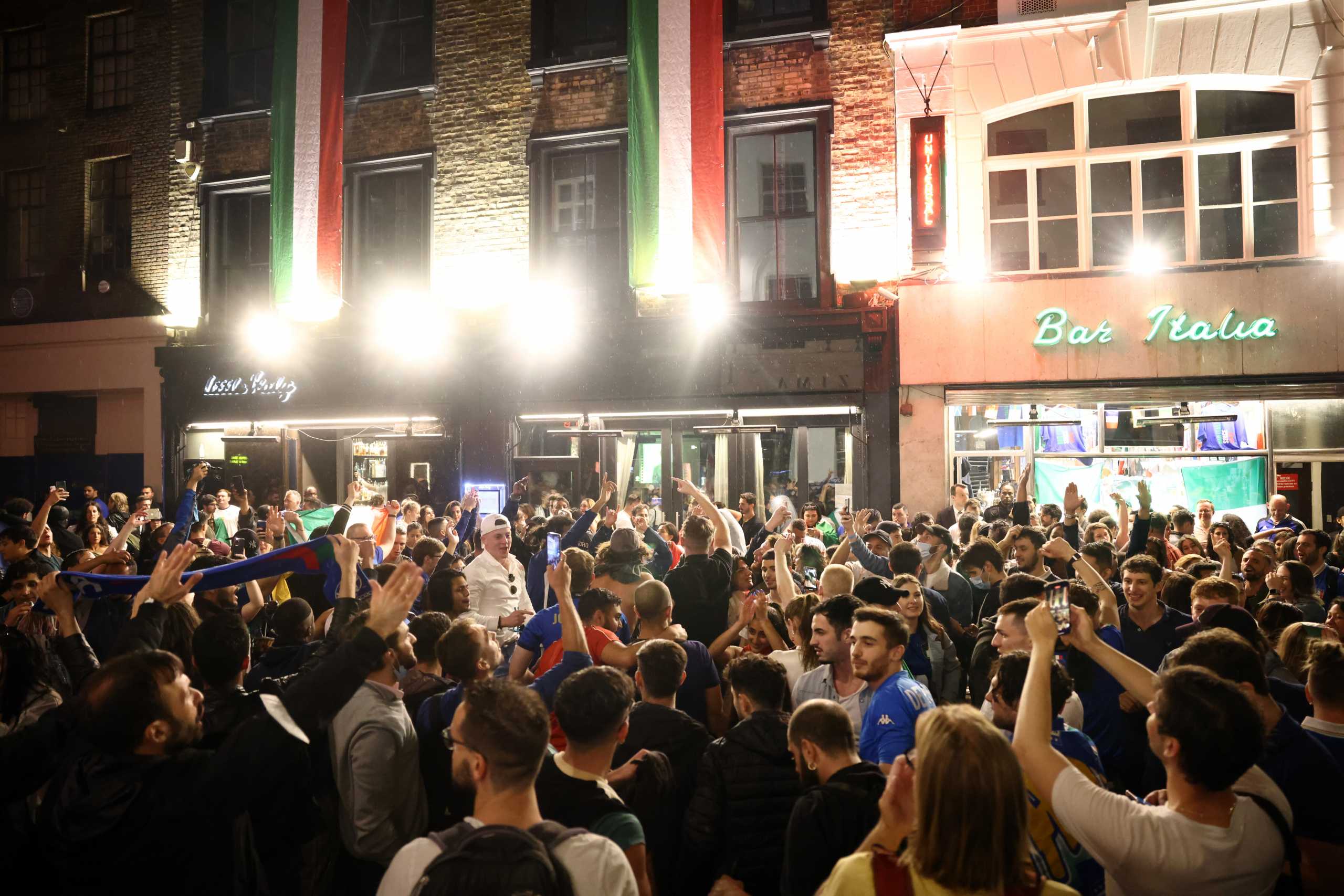 Soccer Football - Euro 2020 - Final - Fans gather for Italy v England - London, Britain - July 11, 2021  Italy fans celebrate after winning the Euro 2020 at Soho London's West End REUTERS
