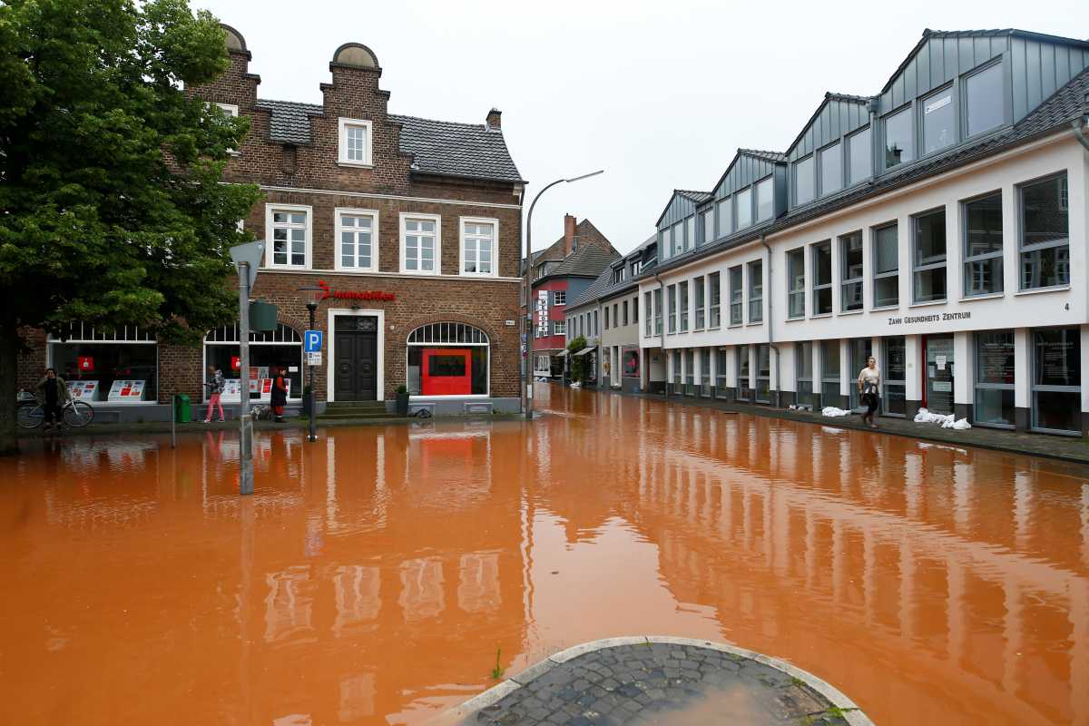 A street is flooded following heavy rainfalls in Erftstadt, Germany, July 16, 2021. REUTERS