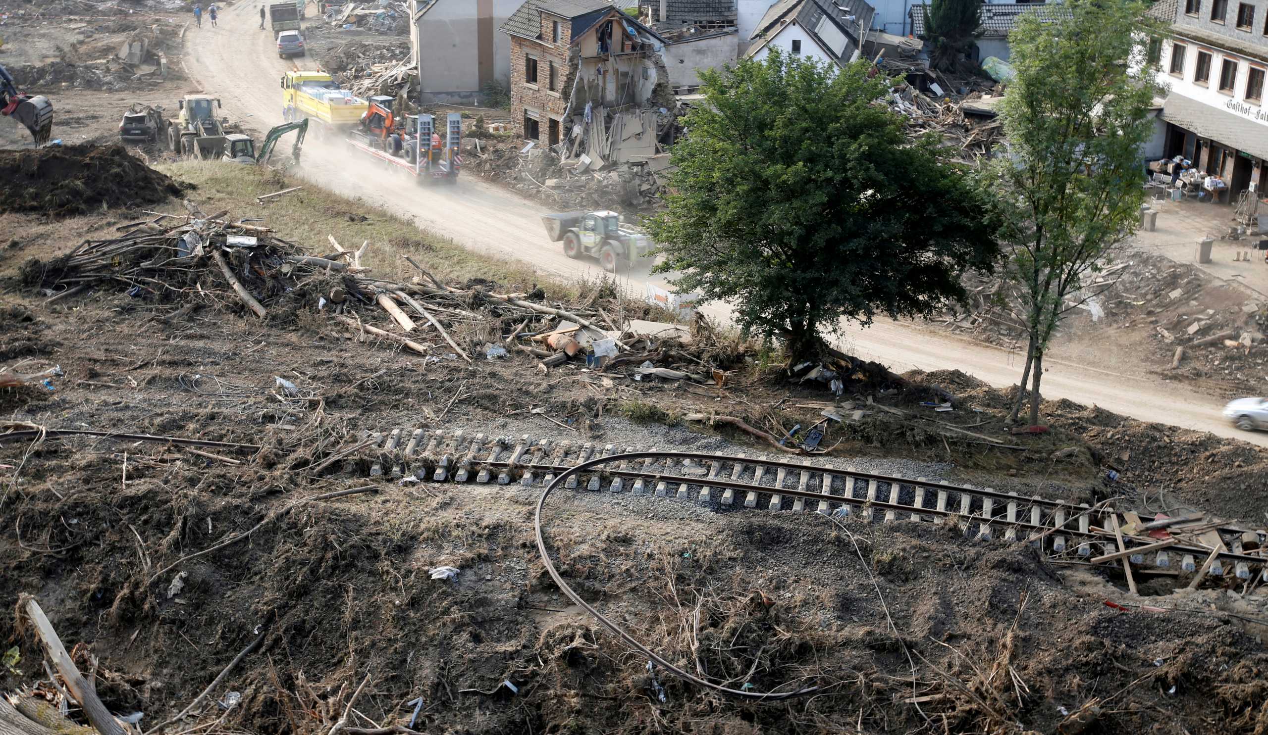 A damaged railway runs through the destroyed town of Altenburg following heavy rainfalls in Altenburg, Germany, July 23, 2021. REUTERS