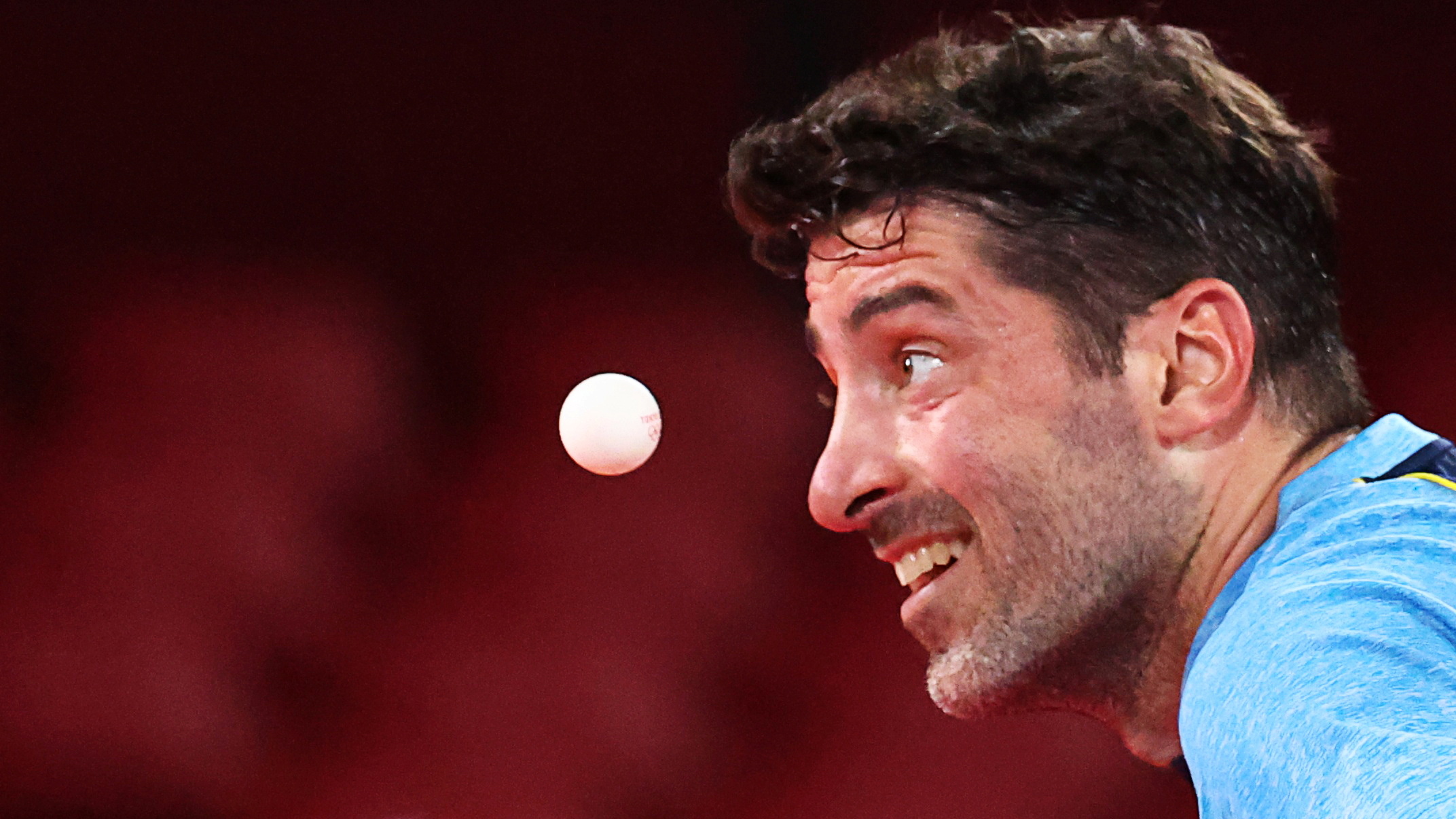 Tokyo 2020 Olympics - Table Tennis - Men's Singles - Round 1 - Tokyo Metropolitan Gymnasium - Tokyo, Japan - July 24, 2021.  Panagiotis Gionis of Greece in action against  Zolt Pete of Serbia REUTERS