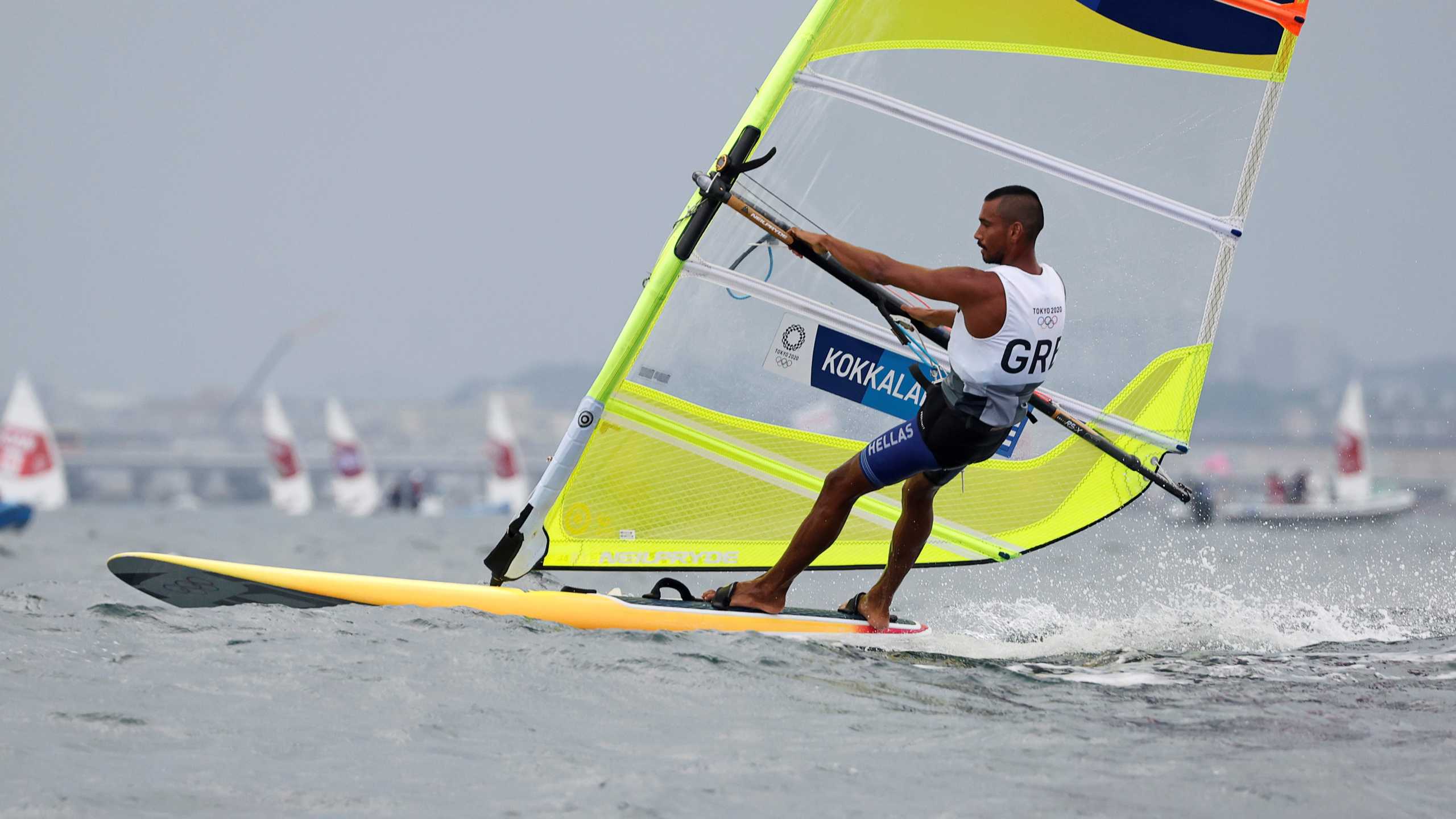 Tokyo 2020 Olympics - Sailing - Men's RS:X - Opening Series - Enoshima Yacht Harbour - Tokyo, Japan - July 26, 2021. Byron Kokkalanis of Greece in action. REUTERS