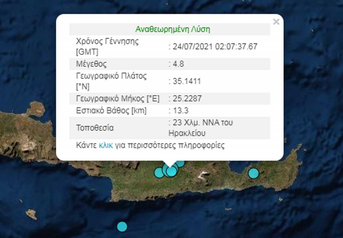 Σεισμός 4,8 Ρίχτερ στην Κρήτη! Απανωτοί μετασεισμοί μέχρι και 3,5 Ρίχτερ