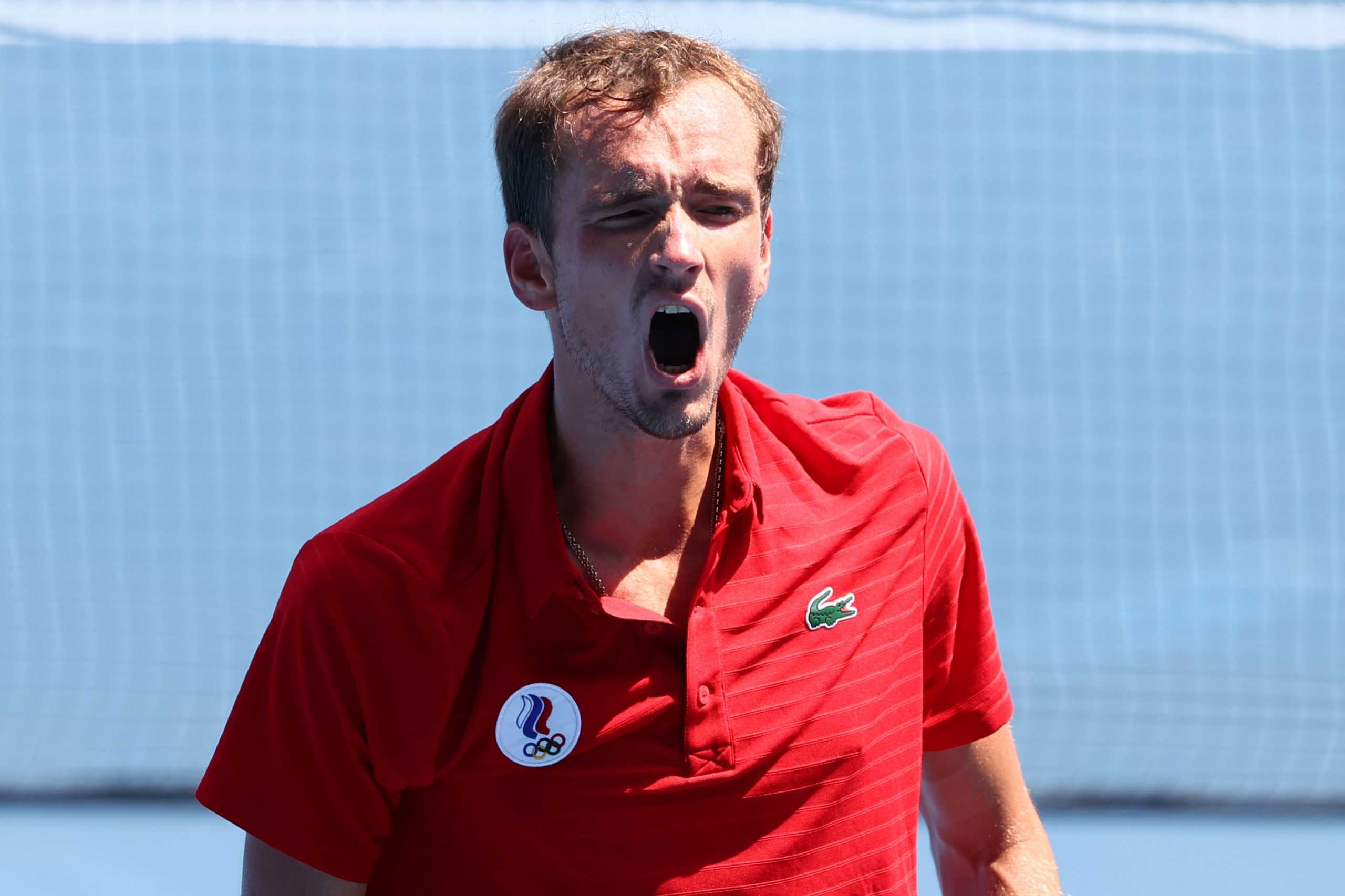 Tokyo 2020 Olympics - Tennis - Men's Singles - Round 3 - Ariake Tennis Park - Tokyo, Japan - July 28, 2021. Daniil Medvedev of the Russian Olympic Committee reacts during his third round match against Fabio Fognini of Italy REUTERS
