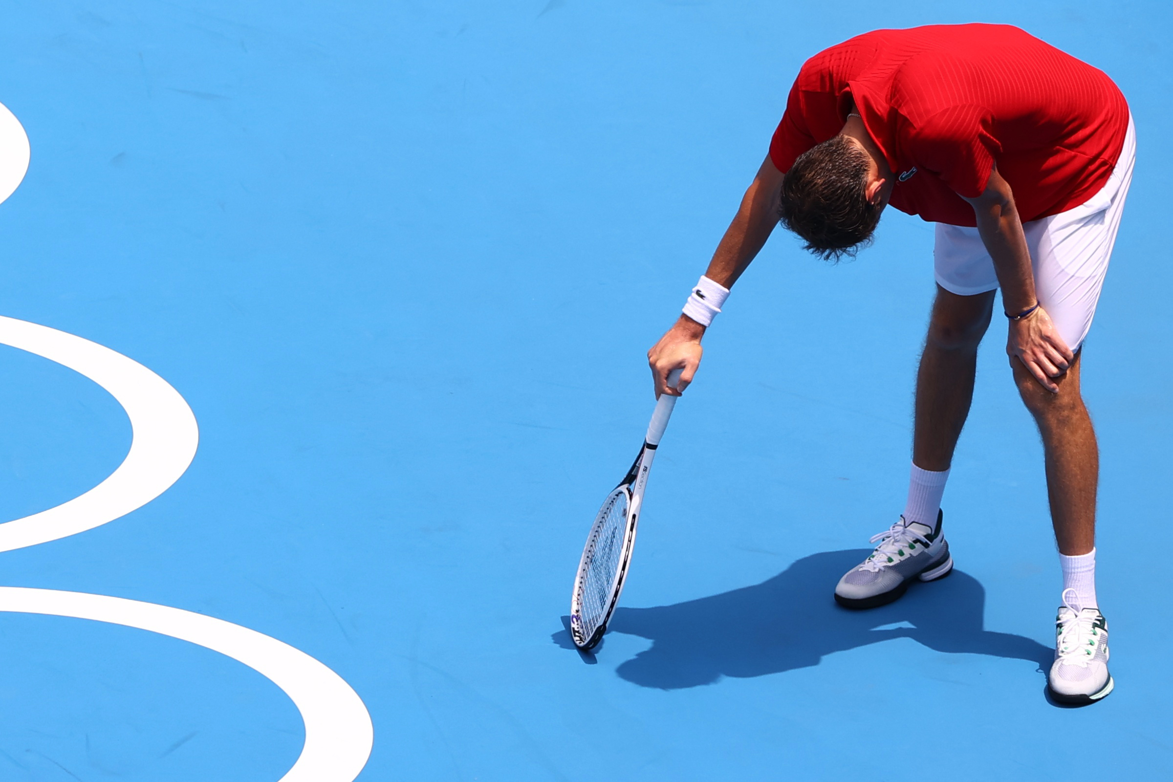 Tokyo 2020 Olympics - Tennis - Men's Singles - Round 3 - Ariake Tennis Park - Tokyo, Japan - July 28, 2021. Daniil Medvedev of the Russian Olympic Committee reacts during his third round match against Fabio Fognini of Italy REUTERS
