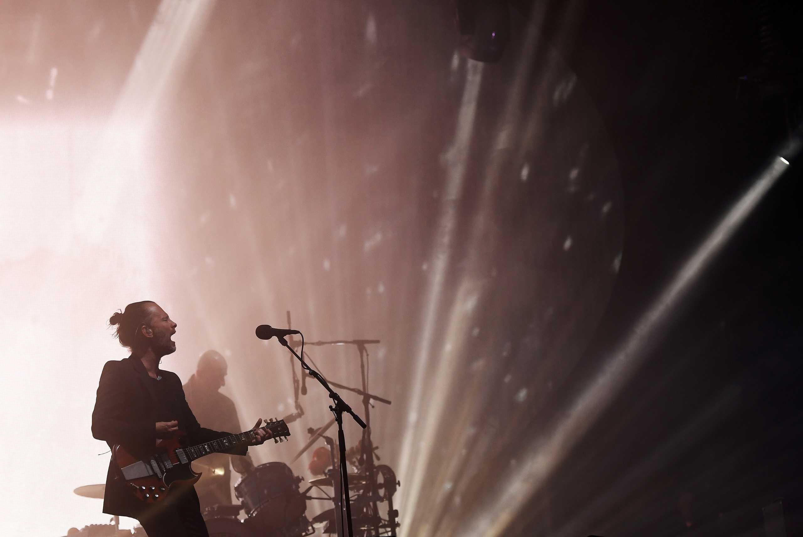 FILE PHOTO: Radiohead performs on the Pyramid Stage at Worthy Farm in Somerset during the Glastonbury Festival in Britain, June 23, 2017.  REUTERS