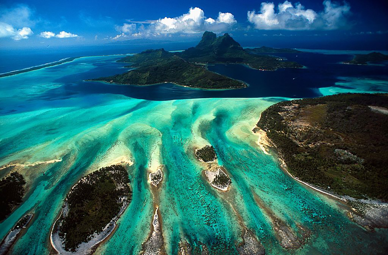 BORA BORA, FRENCH POLYNESIA:  An aerial View of Bora Bora, French Polynesia. (Photo by Michel RENAUDEAU