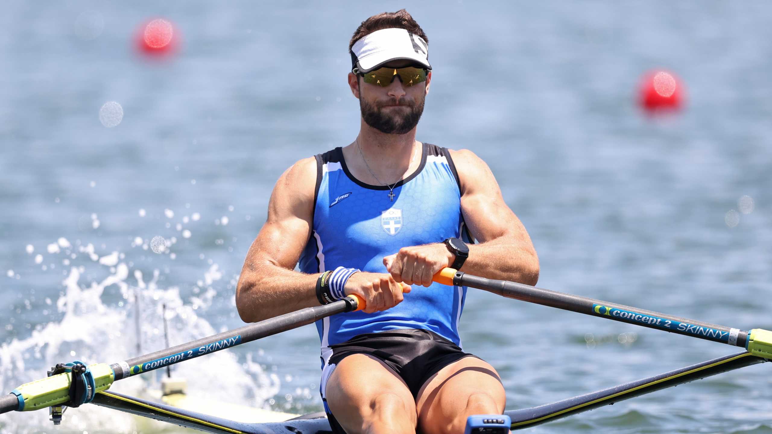 Tokyo 2020 Olympics - Rowing - Men's Single Sculls - Quarterfinal 1  - Sea Forest Waterway, Tokyo, Japan - July 25, 2021. Stefanos Ntouskos of Greece in action REUTERS