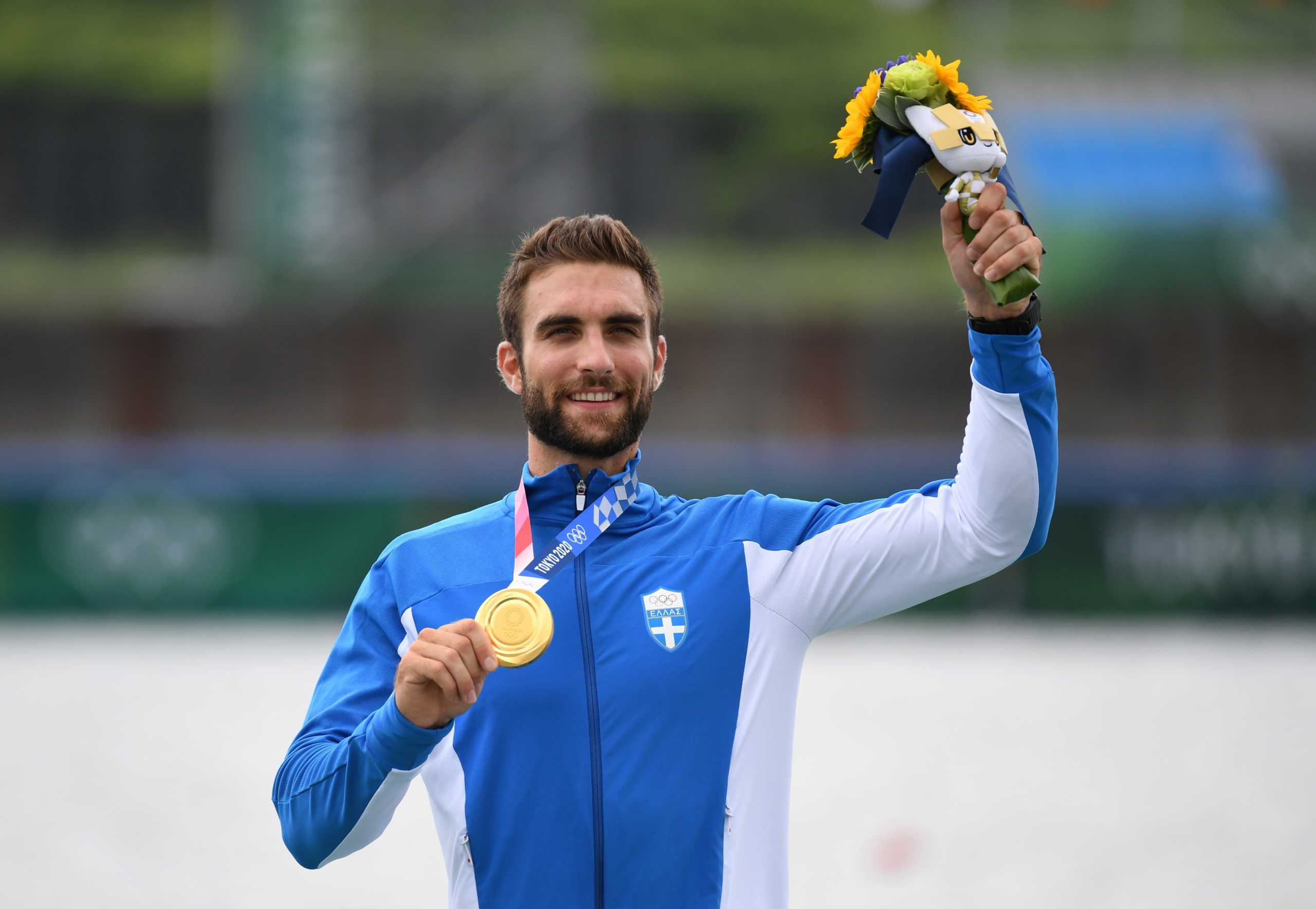 Tokyo 2020 Olympics - Rowing - Men's Single Sculls - Medal Ceremony - Sea Forest Waterway, Tokyo, Japan - July 30, 2021. Gold medallists Stefanos Ntouskos of Greece with their medal REUTERS