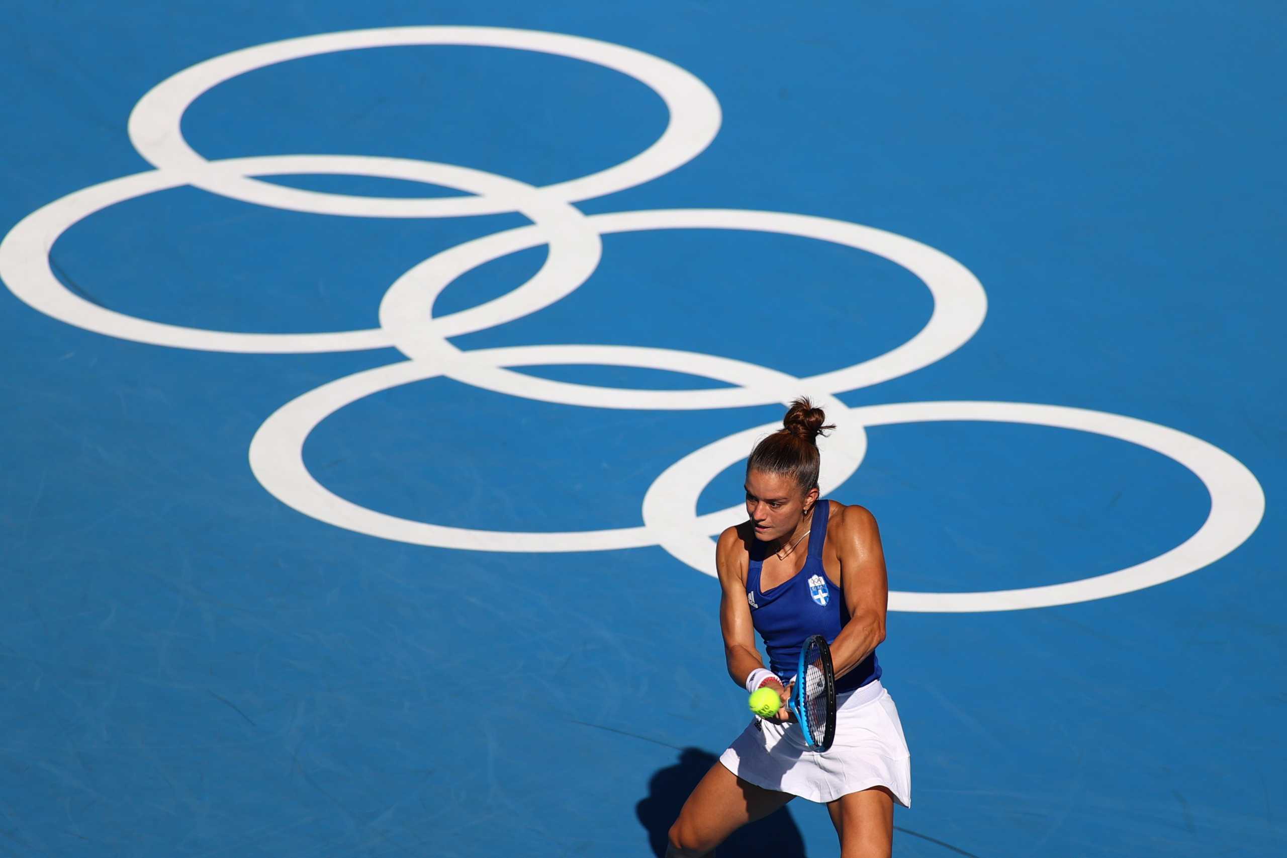 Tokyo 2020 Olympics - Tennis - Women's Singles - Round 3 - Ariake Tennis Park - Tokyo, Japan - July 27, 2021. Maria Sakkari of Greece in action during her third round match against Elina Svitolina of Ukraine REUTERS