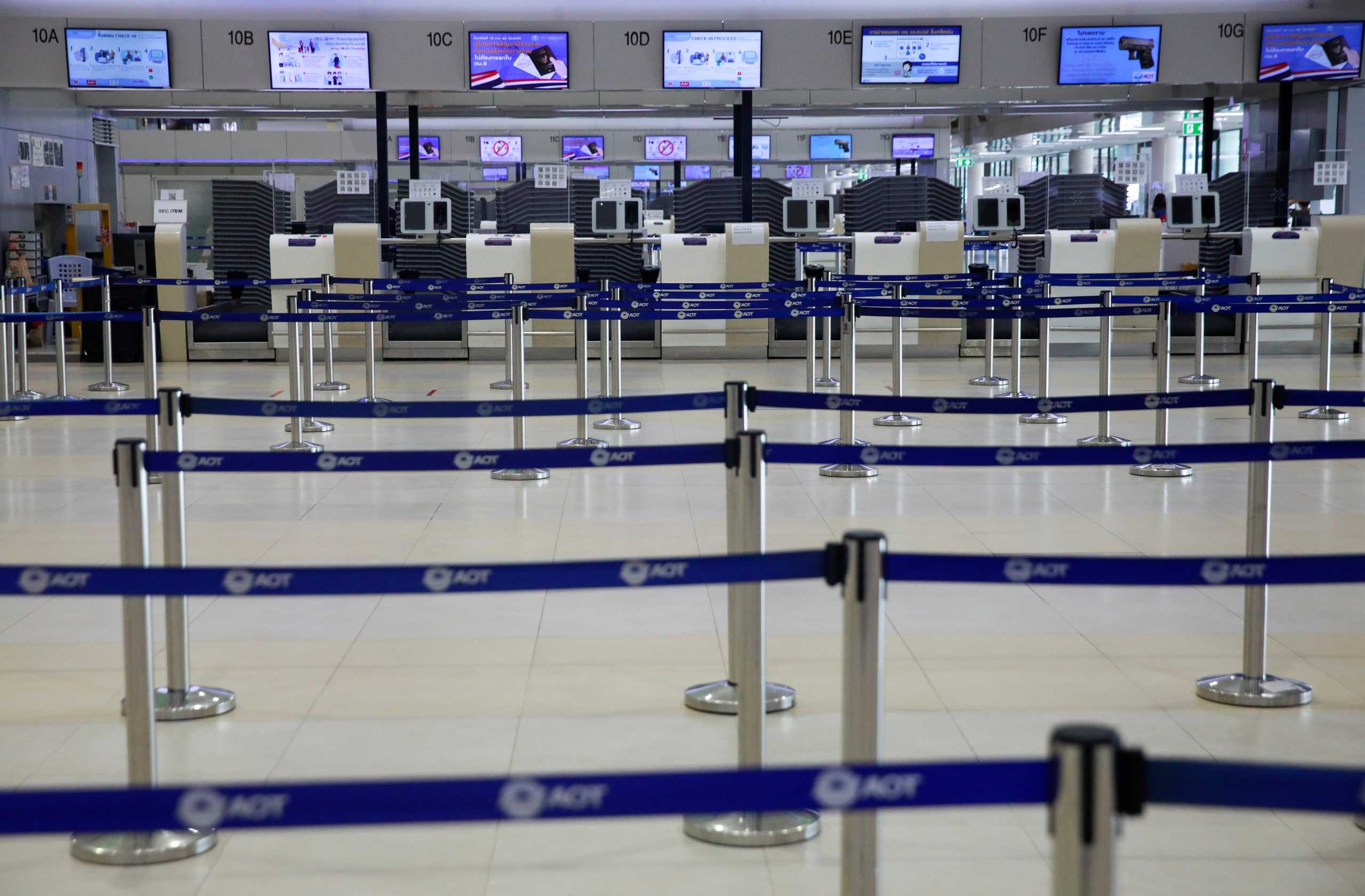 The AirAsia counter is closed as lockdown and travel restrictions are imposed to curb the spread of the coronavirus disease (COVID-19) at Don Muang Airport in Bangkok, Thailand, July 12, 2021. REUTERS