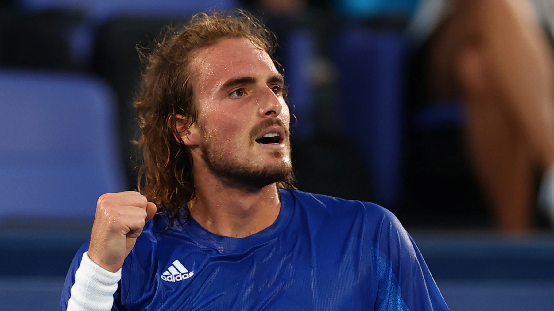 Tokyo 2020 Olympics - Tennis - Men's Singles - Round 1 - Ariake Tennis Park - Tokyo, Japan - July 25, 2021. Stefanos Tsitsipas of Greece reacts during his first round match against Philipp Kohlschreiber of Germany REUTERS