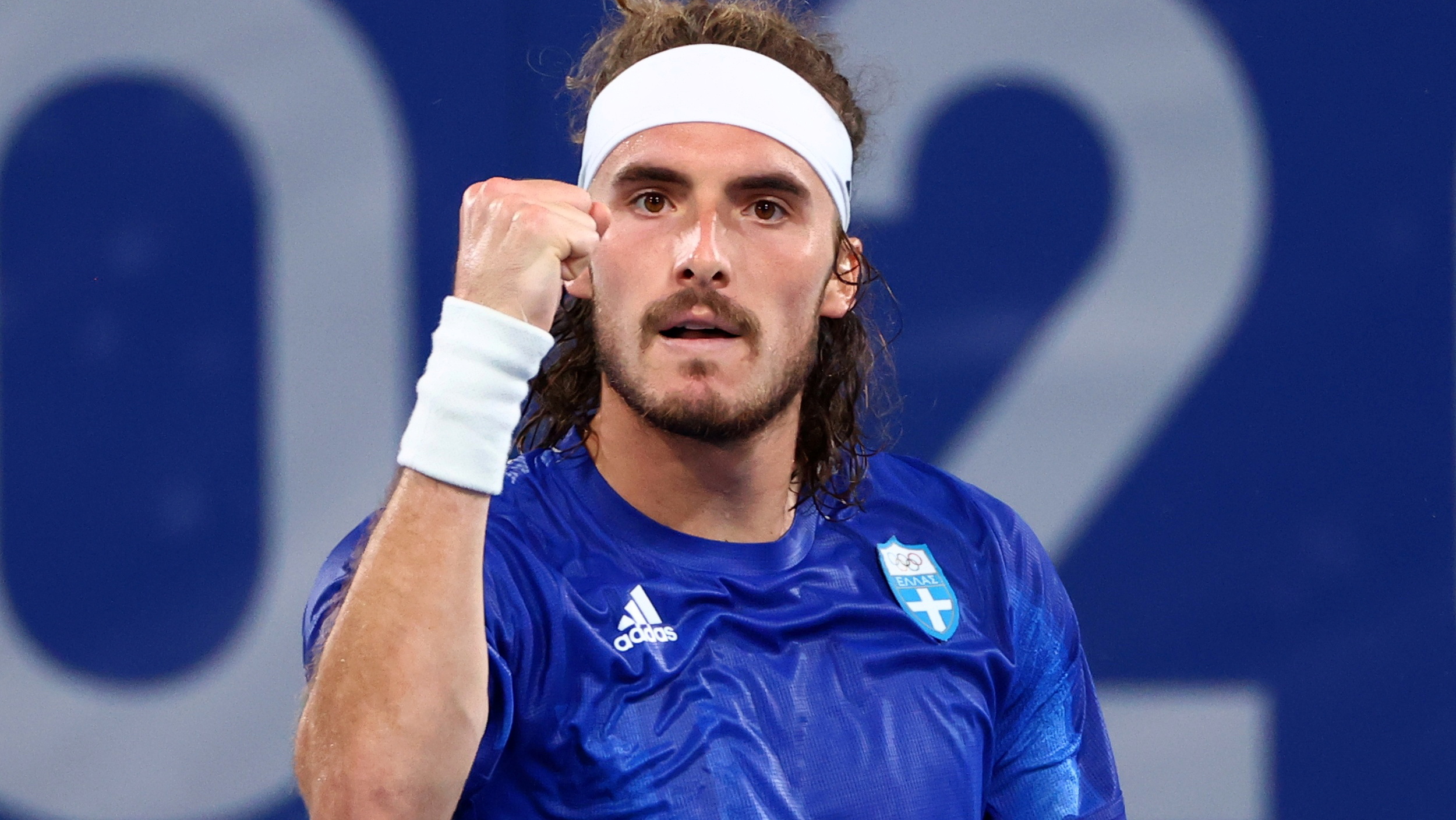 Tokyo 2020 Olympics - Tennis - Men's Singles - Round 2 - Ariake Tennis Park - Tokyo, Japan - July 27, 2021. Stefanos Tsitsipas of Greece reacts during his second round match against Frances Tiafoe of the United States REUTERS