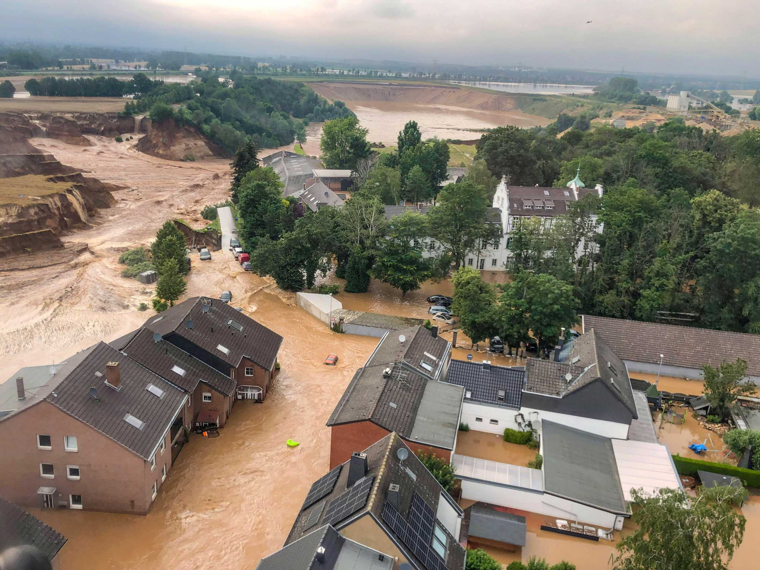 An areal view after flooding at Erftstadt-Blessem, Germany, July 16, 2021.  REUTERS