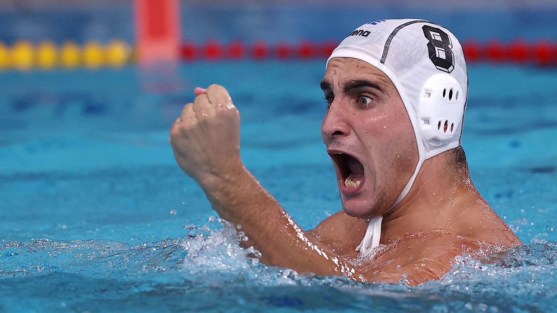 Tokyo 2020 Olympics - Water Polo - Men - Semifinal - Greece v Hungary -  Tatsumi Water Polo Centre, Tokyo, Japan – August 6, 2021. Stylianos Argyropoulos Kanakakis of Greece reacts REUTERS