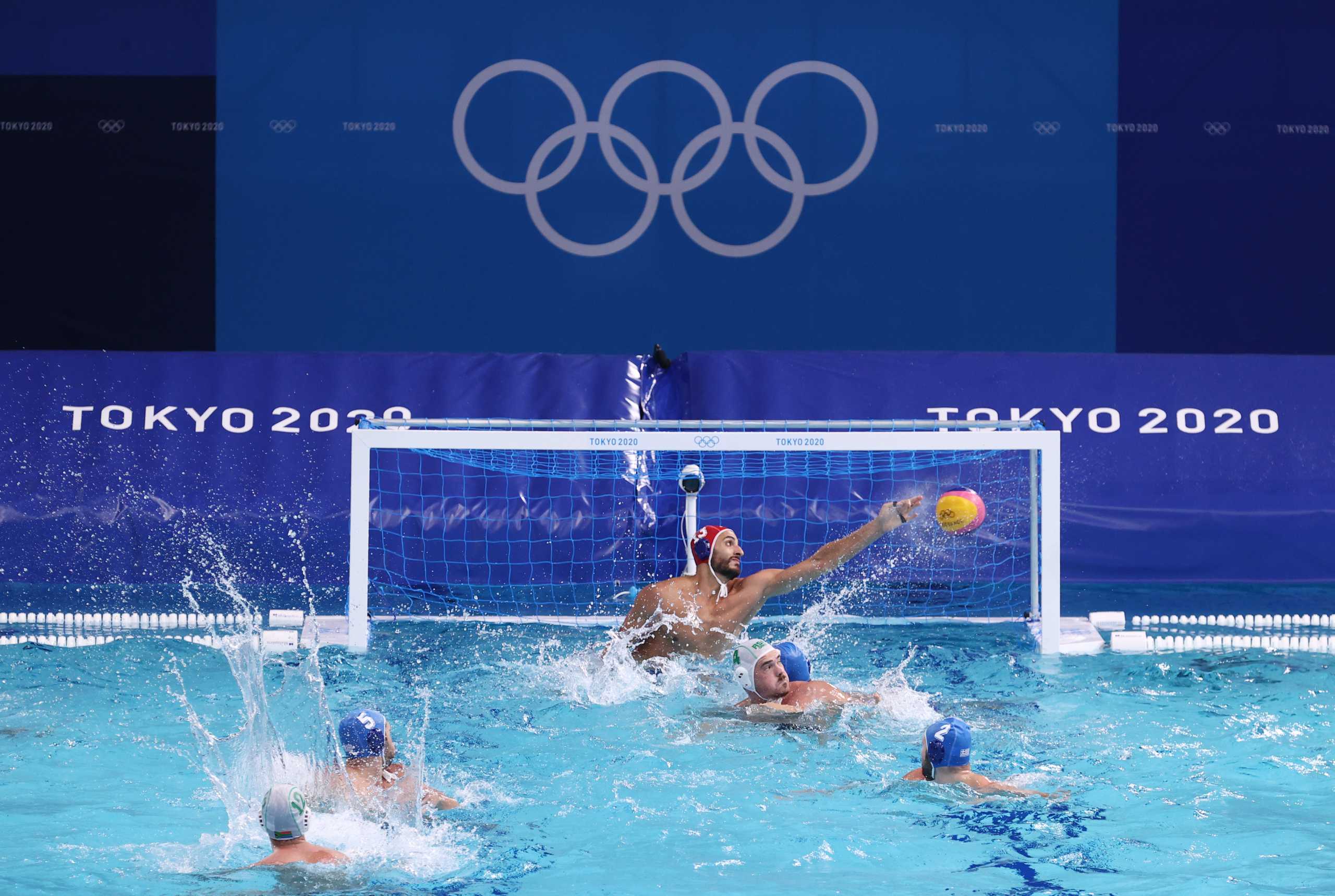 Tokyo 2020 Olympics - Water Polo - Men - Group A - South Africa v Greece - Tatsumi Water Polo Centre, Tokyo, Japan - July 31, 2021. Konstantinos Galanidis of Greece in action. REUTERS