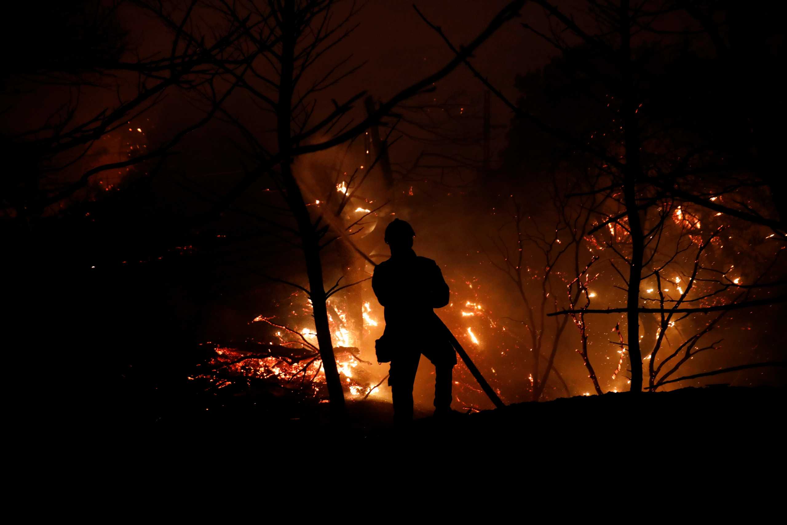 A firefighter battles a wildfire near Afidnes, north of Athens, Greece August 5, 2021. REUTERS
