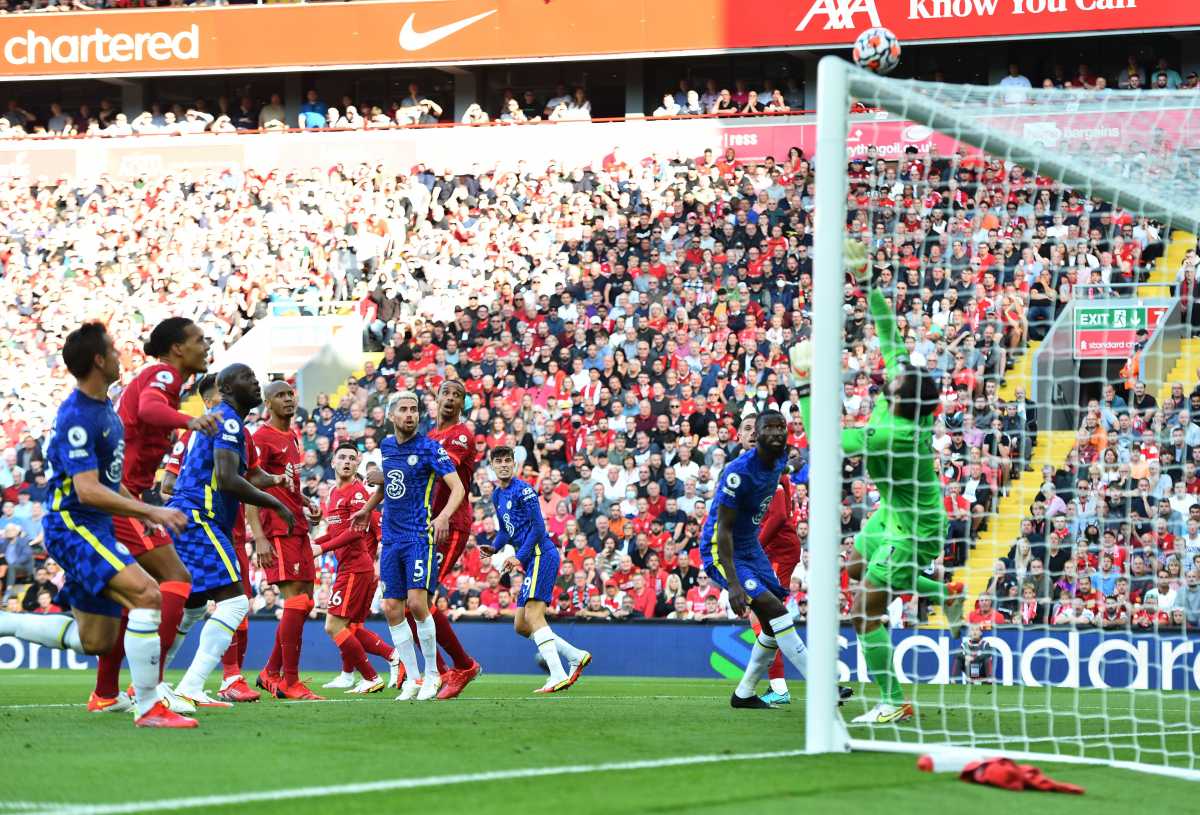 Soccer Football - Premier League - Liverpool v Chelsea - Anfield, Liverpool, Britain - August 28, 2021 Chelsea's Kai Havertz scores their first goal REUTERS