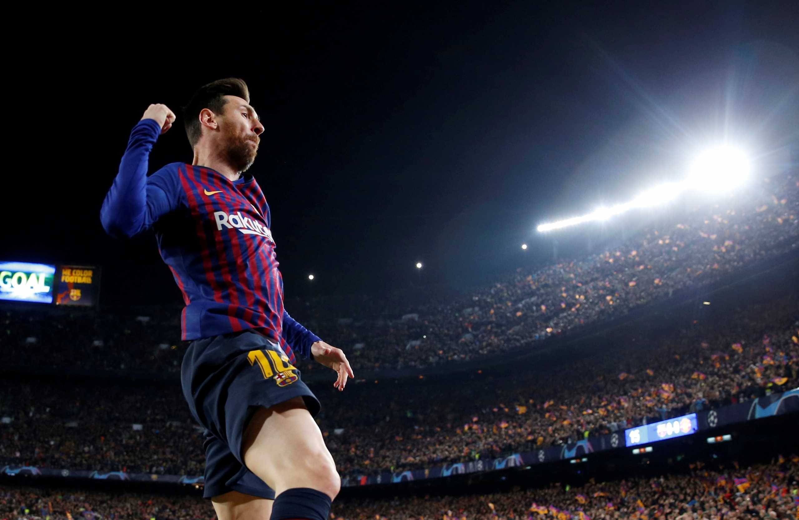 FILE PHOTO: Soccer Football - Champions League Quarter Final Second Leg - FC Barcelona v Manchester United - Camp Nou, Barcelona, Spain - April 16, 2019  Barcelona's Lionel Messi celebrates scoring their first goal    Action Images via Reuters