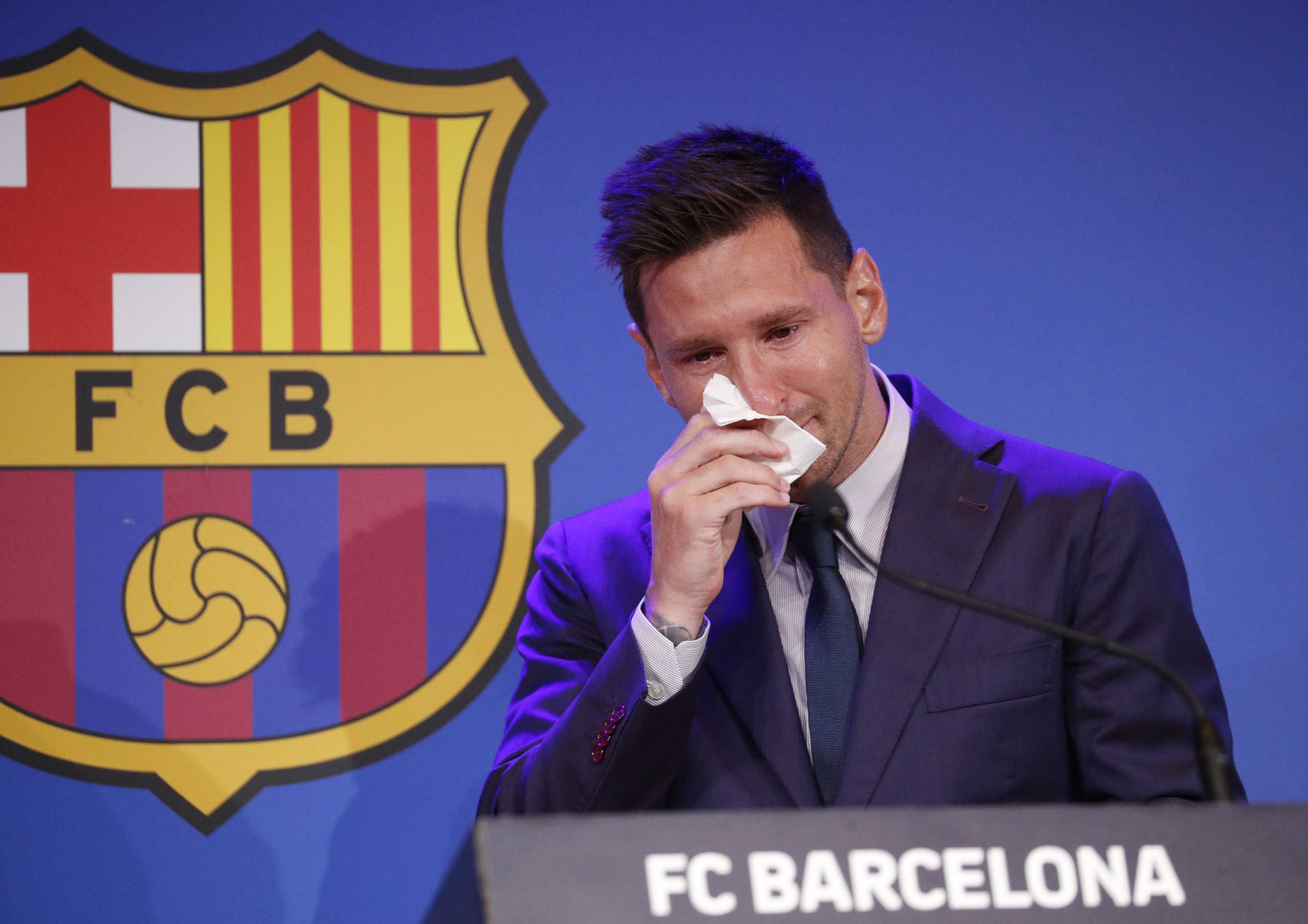 Soccer Football - Lionel Messi holds an FC Barcelona press conference - 1899 Auditorium, Camp Nou, Barcelona, Spain - August 8, 2021 Lionel Messi during the press conference REUTERS