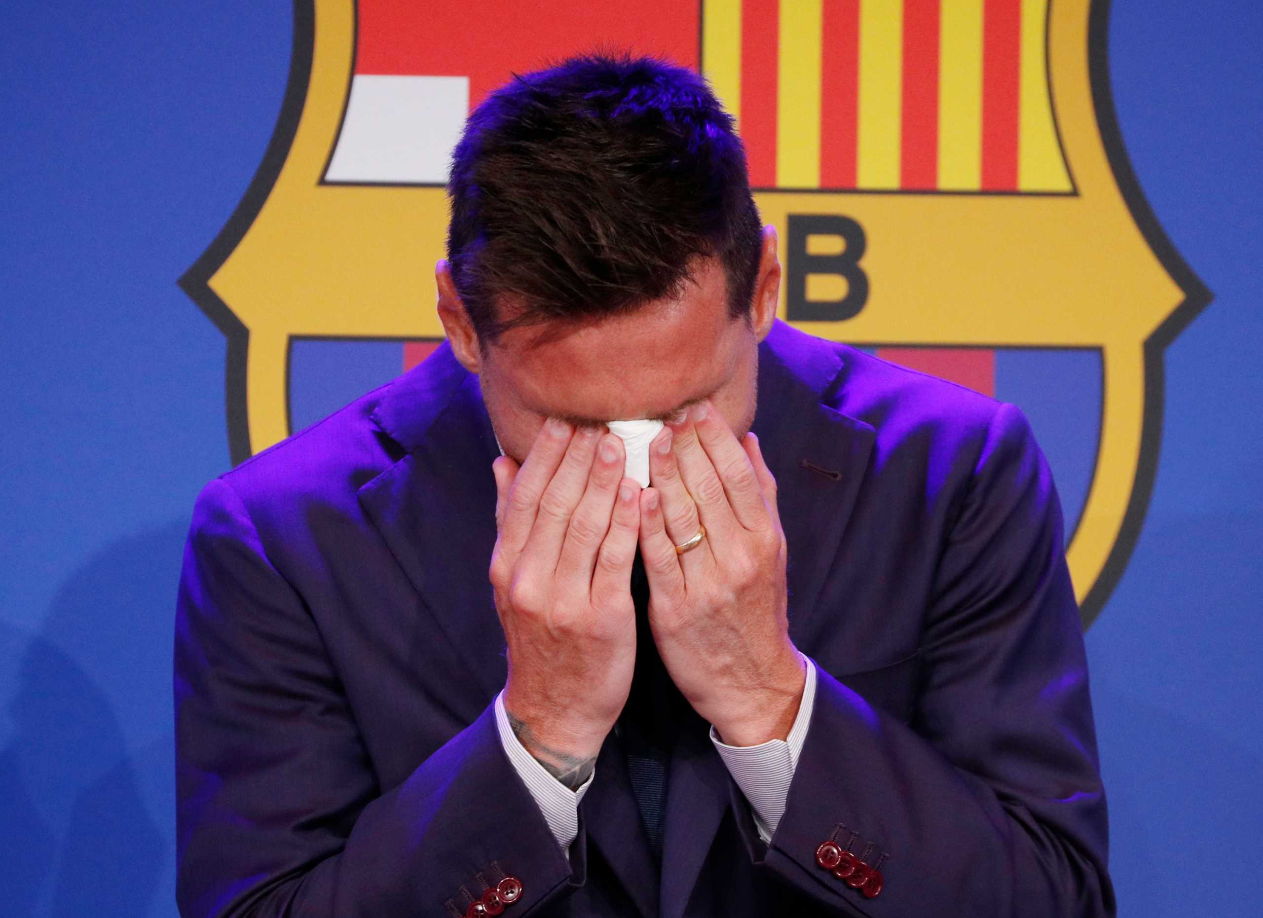 Soccer Football - Lionel Messi holds an FC Barcelona press conference - 1899 Auditorium, Camp Nou, Barcelona, Spain - August 8, 2021 Lionel Messi during the press conference REUTERS