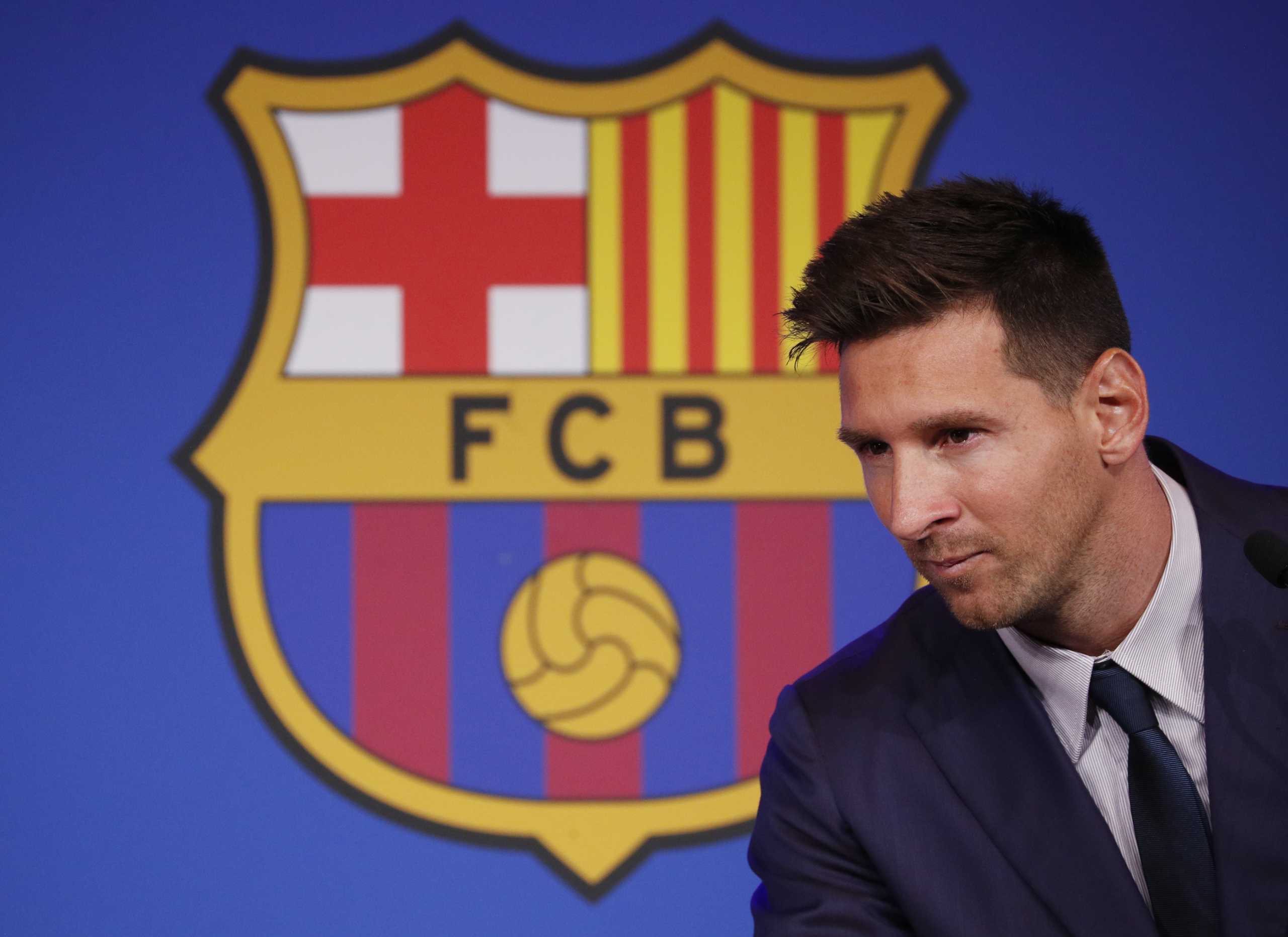Soccer Football - Lionel Messi holds an FC Barcelona press conference - 1899 Auditorium, Camp Nou, Barcelona, Spain - August 8, 2021 Lionel Messi during the press conference REUTERS