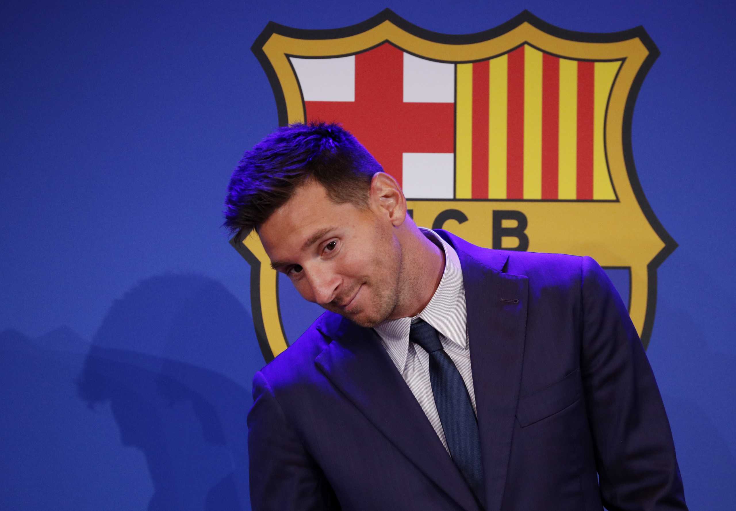 Soccer Football - Lionel Messi holds an FC Barcelona press conference - 1899 Auditorium, Camp Nou, Barcelona, Spain - August 8, 2021 Lionel Messi during the press conference REUTERS