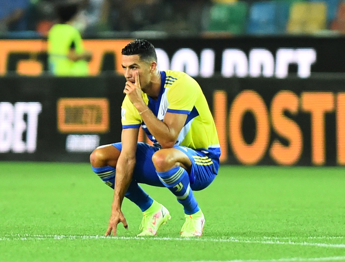 Soccer Football - Italy - Serie A - Udinese v Juventus - Dacia Arena, Udine, Italy - August 22, 2021 Juventus' Cristiano Ronaldo during a VAR review after scoring a goal that was disallowed REUTERS