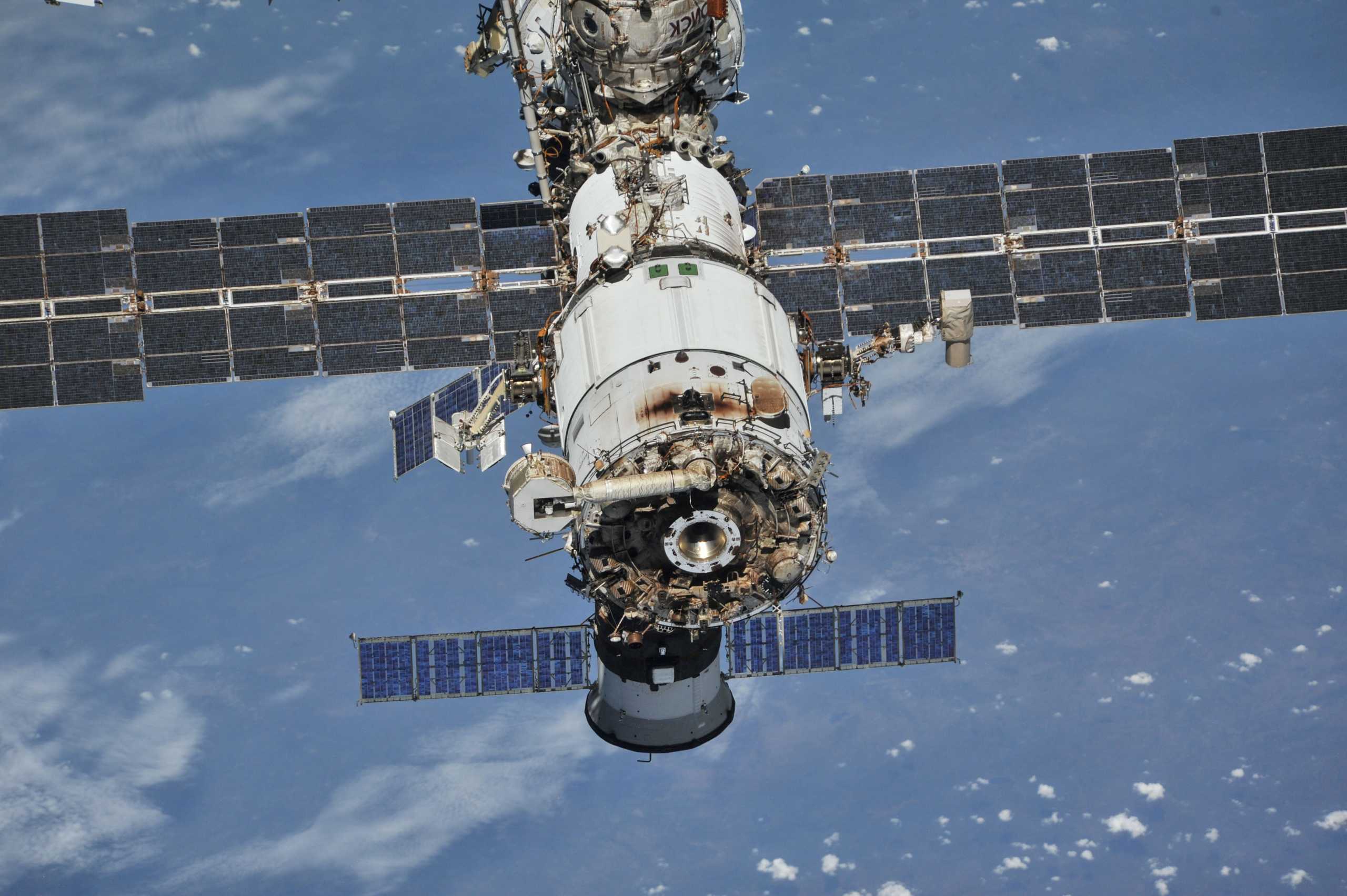 FILE PHOTO: The International Space Station (ISS) photographed by Expedition 56 crew members from a Soyuz spacecraft after undocking, October 4, 2018.NASA