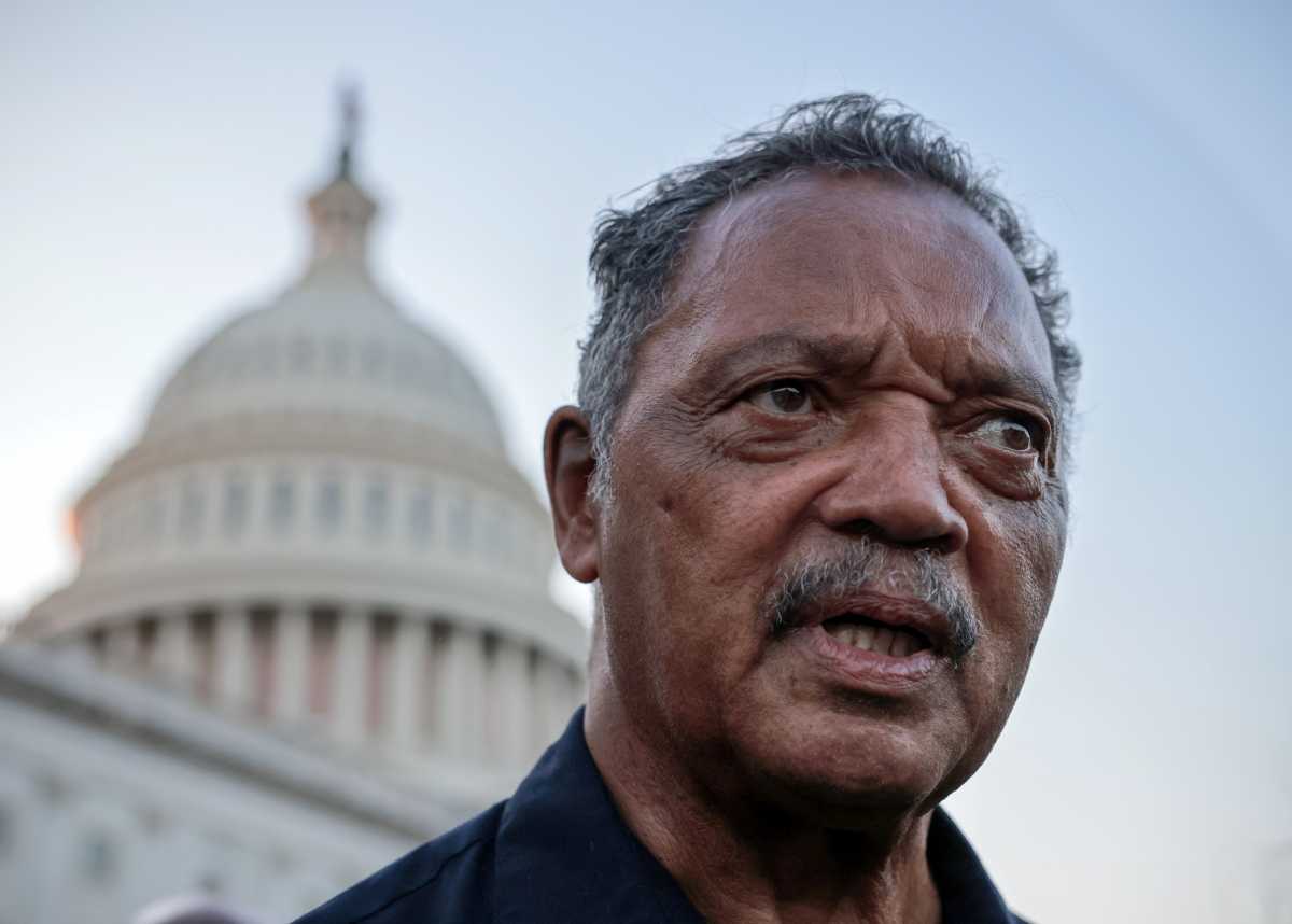 Reverend Jesse Jackson stops by a demonstration outside the U.S. Capitol to protest the expiration of the federal moratorium on residential evictions in Washington, U.S., August 2, 2021. REUTERS