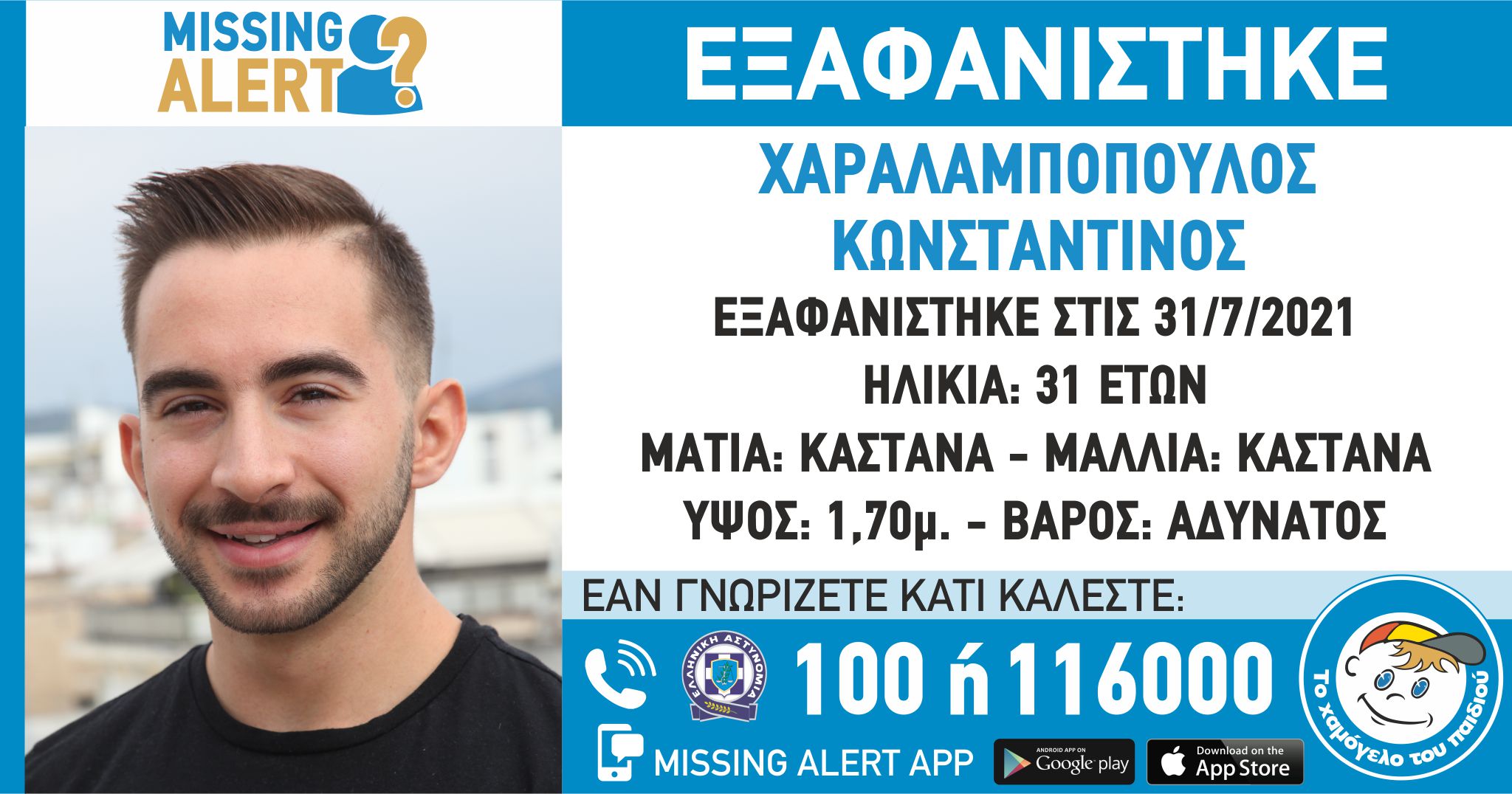 Αγωνία για άνδρα που εξαφανίστηκε από το Αιγάλεω