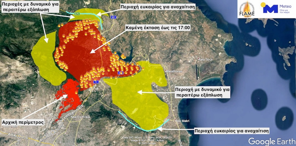 Φωτιές στην Αττική: Τρομακτική πρόβλεψη από το Εθνικό Αστεροσκοπείο – Δείτε τον χάρτη