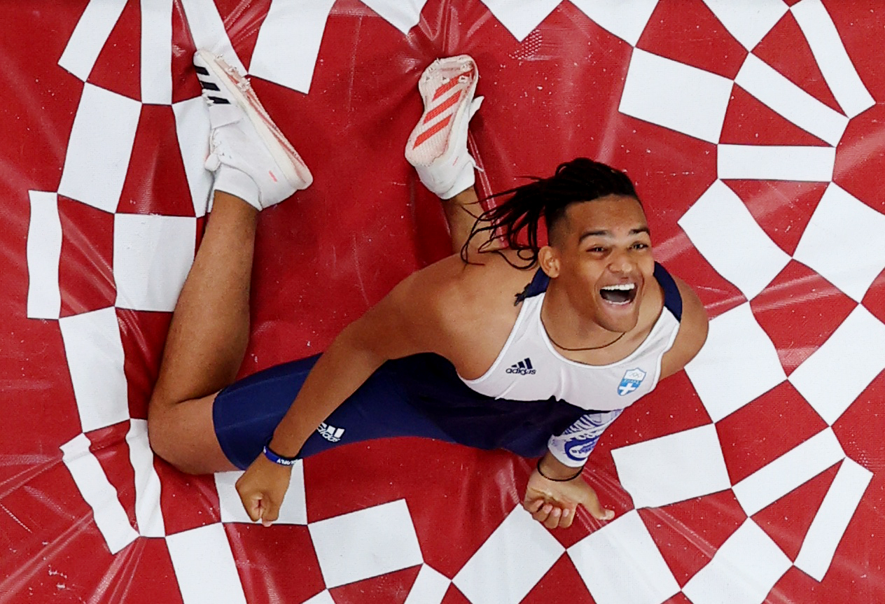 Tokyo 2020 Olympics - Athletics - Men's Pole Vault - Final - Olympic Stadium, Tokyo, Japan - August 3, 2021. Emmanouil Karalis of Greece reacts after competing REUTERS