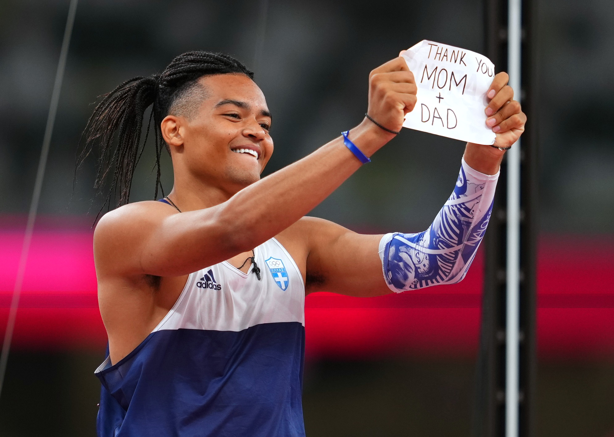 Tokyo 2020 Olympics - Athletics - Men's Pole Vault - Final - Olympic Stadium, Tokyo, Japan - August 3, 2021. Emmanouil Karalis of Greece REUTERS