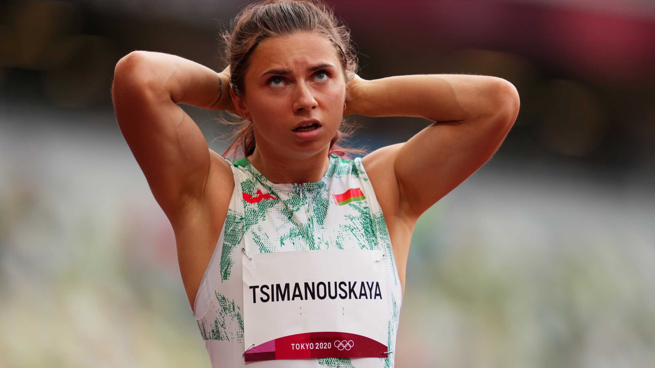 Tokyo 2020 Olympics - Athletics - Women's 100m - Round 1 - OLS - Olympic Stadium, Tokyo, Japan - July 30, 2021. Krystsina Tsimanouskaya of Belarus reacts after competing in Heat 6 REUTERS