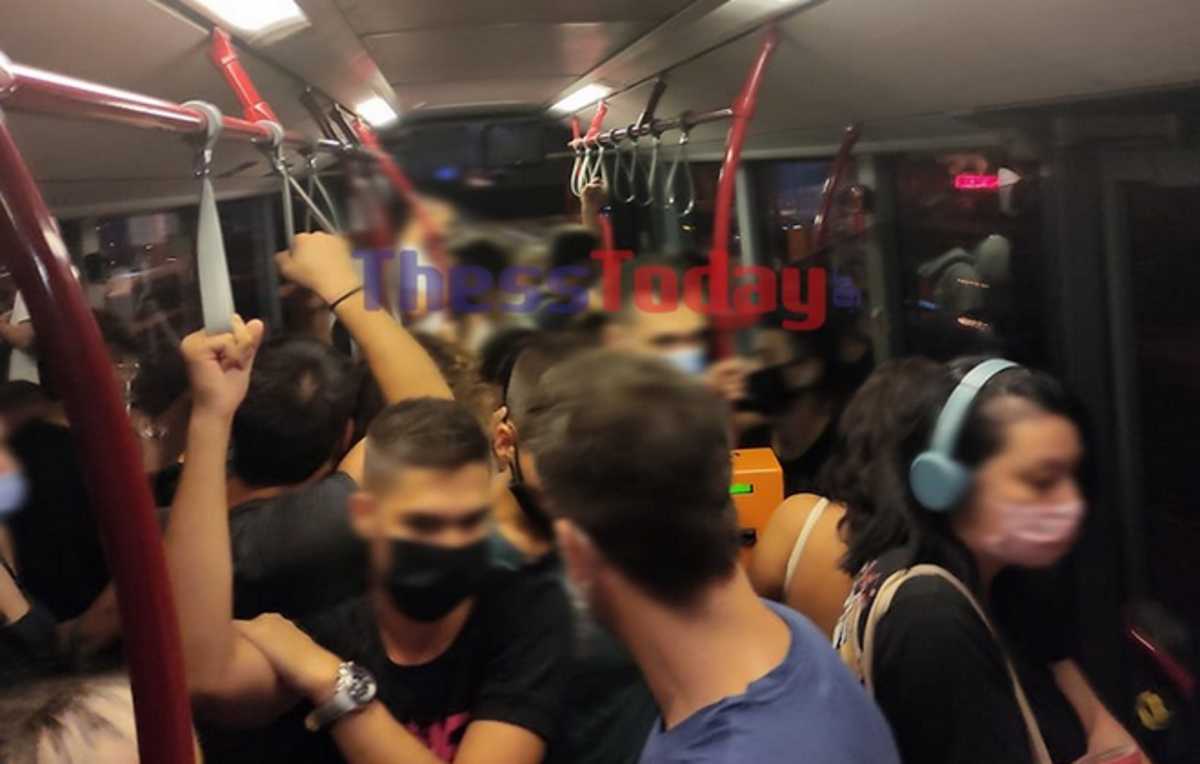 Θεσσαλονίκη: Στριμωγμένοι σαν σαρδέλες σε λεωφορείο με κλειστά παράθυρα – Δείτε τις εικόνες