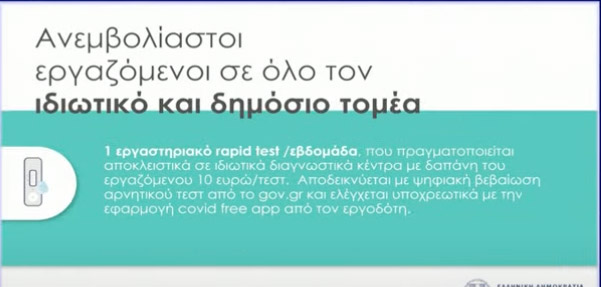 Μέτρα για ανεμβολίαστους εργαζόμενους: Ποιοι θα κάνουν ένα τεστ την εβδομάδα και ποιοι δύο 1