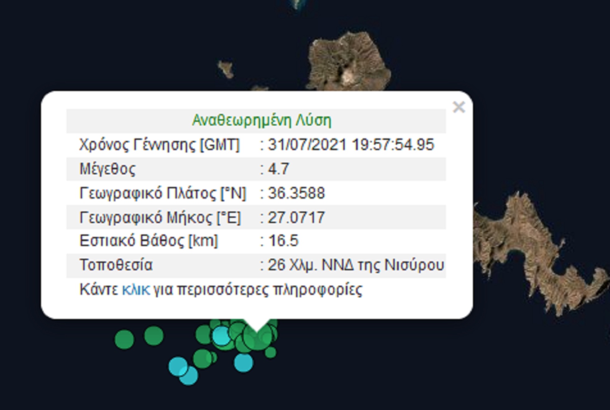 Δυο σεισμοί 4,7 και 3,8 Ρίχτερ στη Νίσυρο