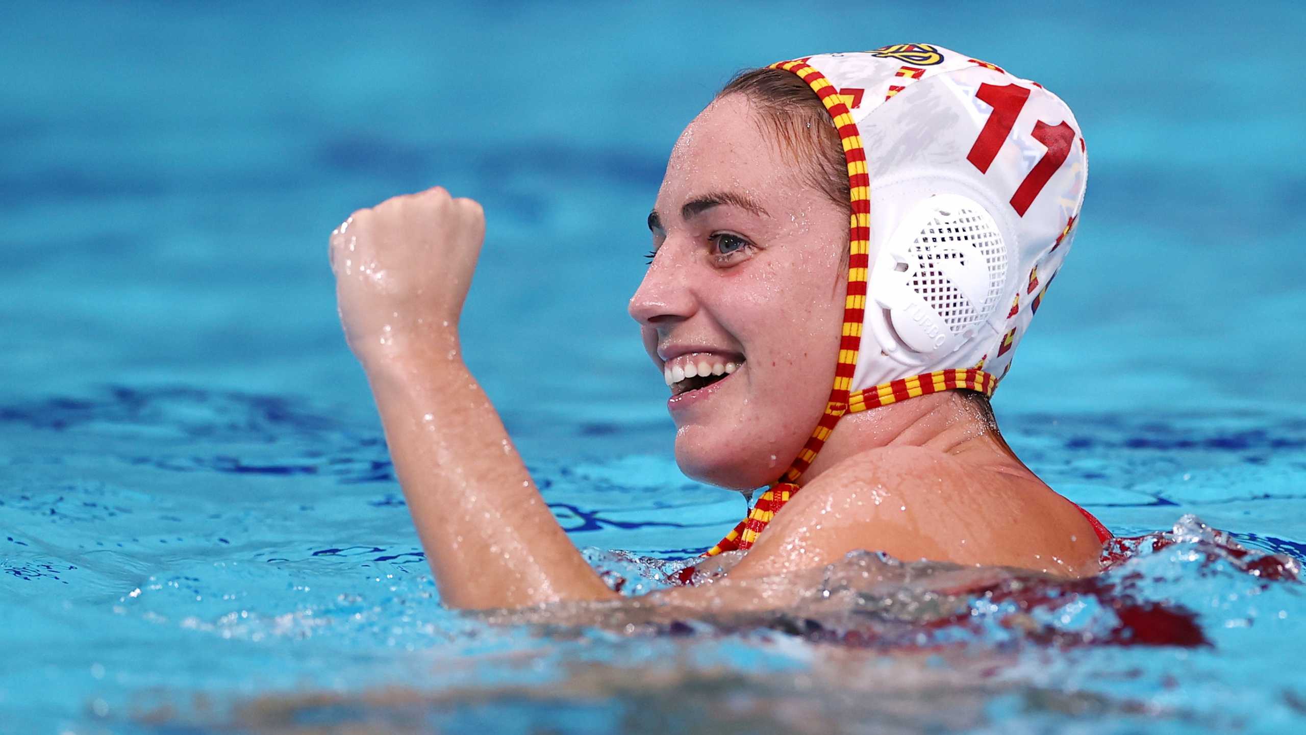 Tokyo 2020 Olympics - Water Polo - Women - Semifinal - Spain v Hungary - TWC - Tatsumi Water Polo Centre, Tokyo, Japan - August 5, 2021.  Maica Garcia Godoy of Spain celebrates after winning the game. REUTERS