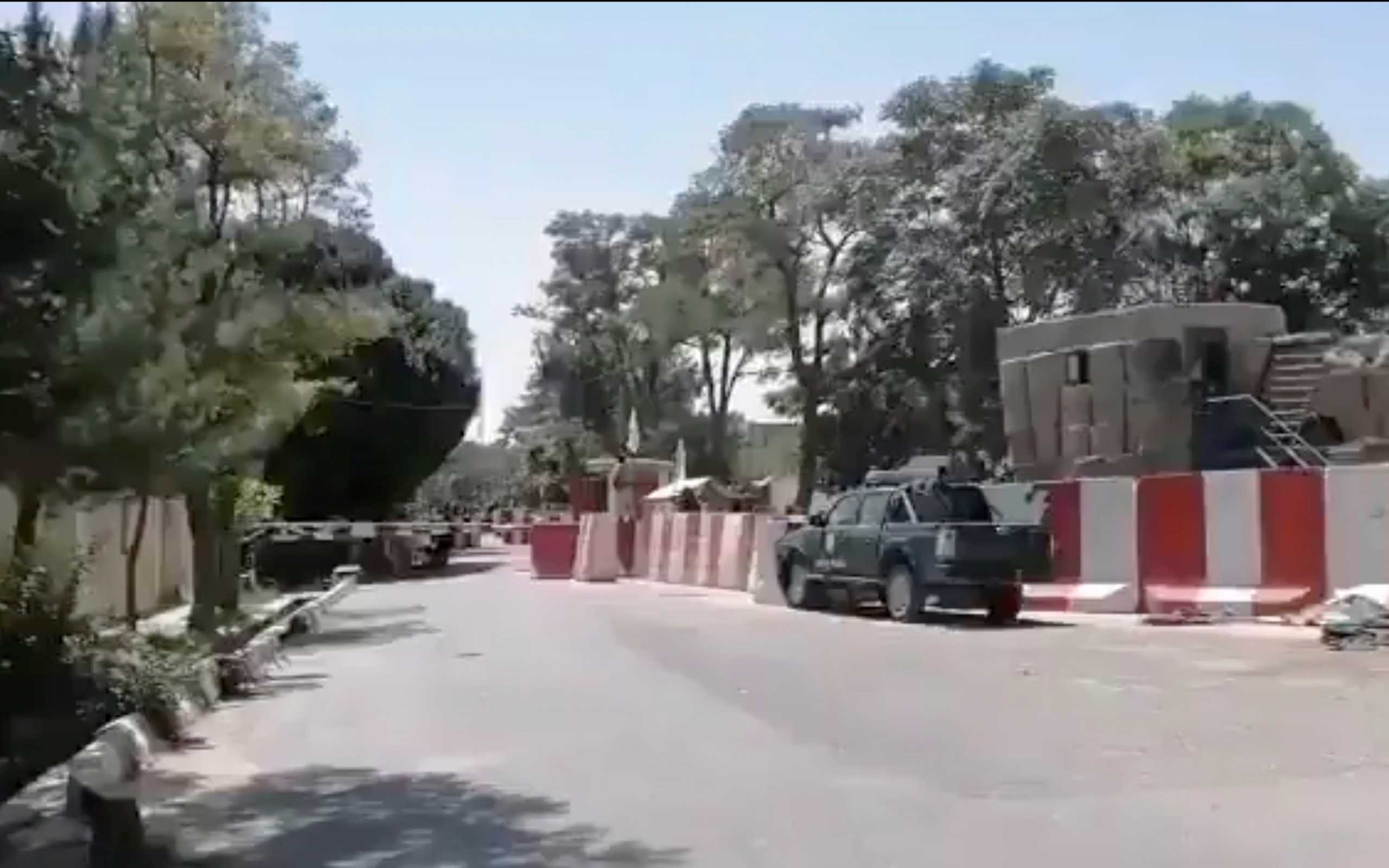 A view shows the entrance to the police headquarters, in city of Ghazni, Afghanistan in this screen grab taken from a video released by the Taliban on August 12, 2021. Taliban Handout