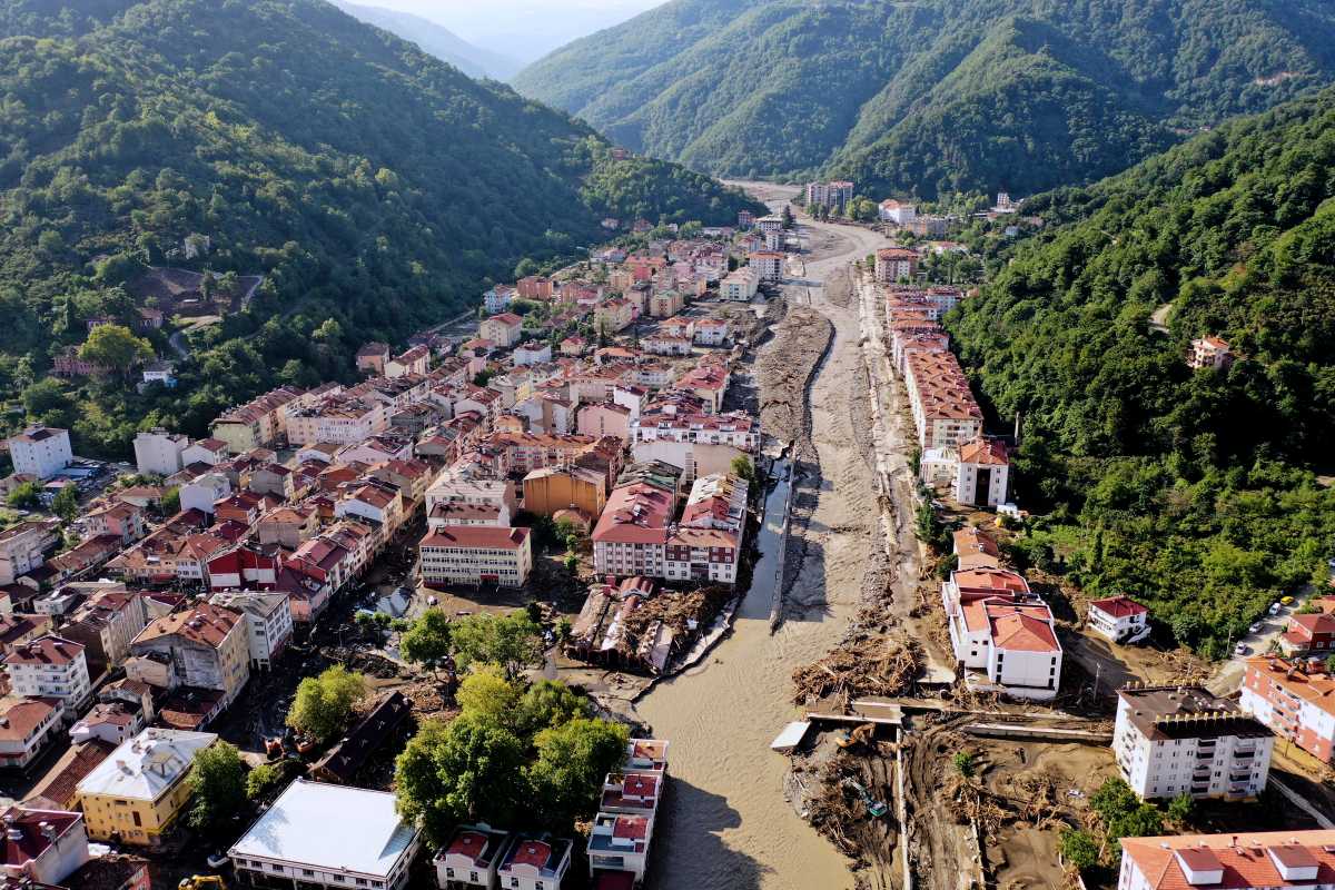 An aerial view of Bozkurt after the area was hit by flash floods that swept through towns in the Turkish Black Sea region, in Kastamonu province, Turkey, August 14, 2021. Picture taken with a drone. REUTERS