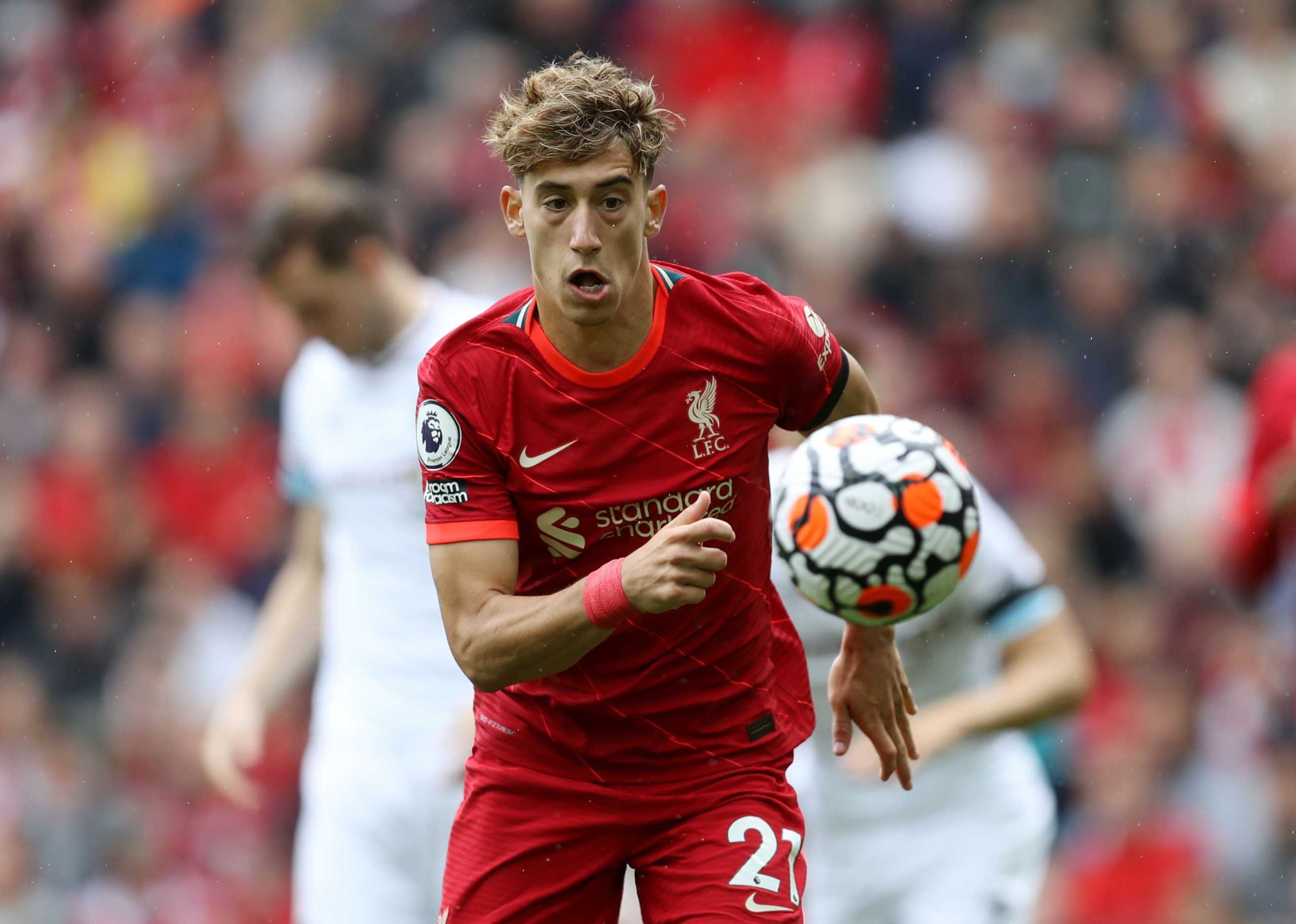 Soccer Football - Premier League - Liverpool v Burnley - Anfield, Liverpool, Britain - August 21, 2021 Liverpool's Konstantinos Tsimikas in action REUTERS