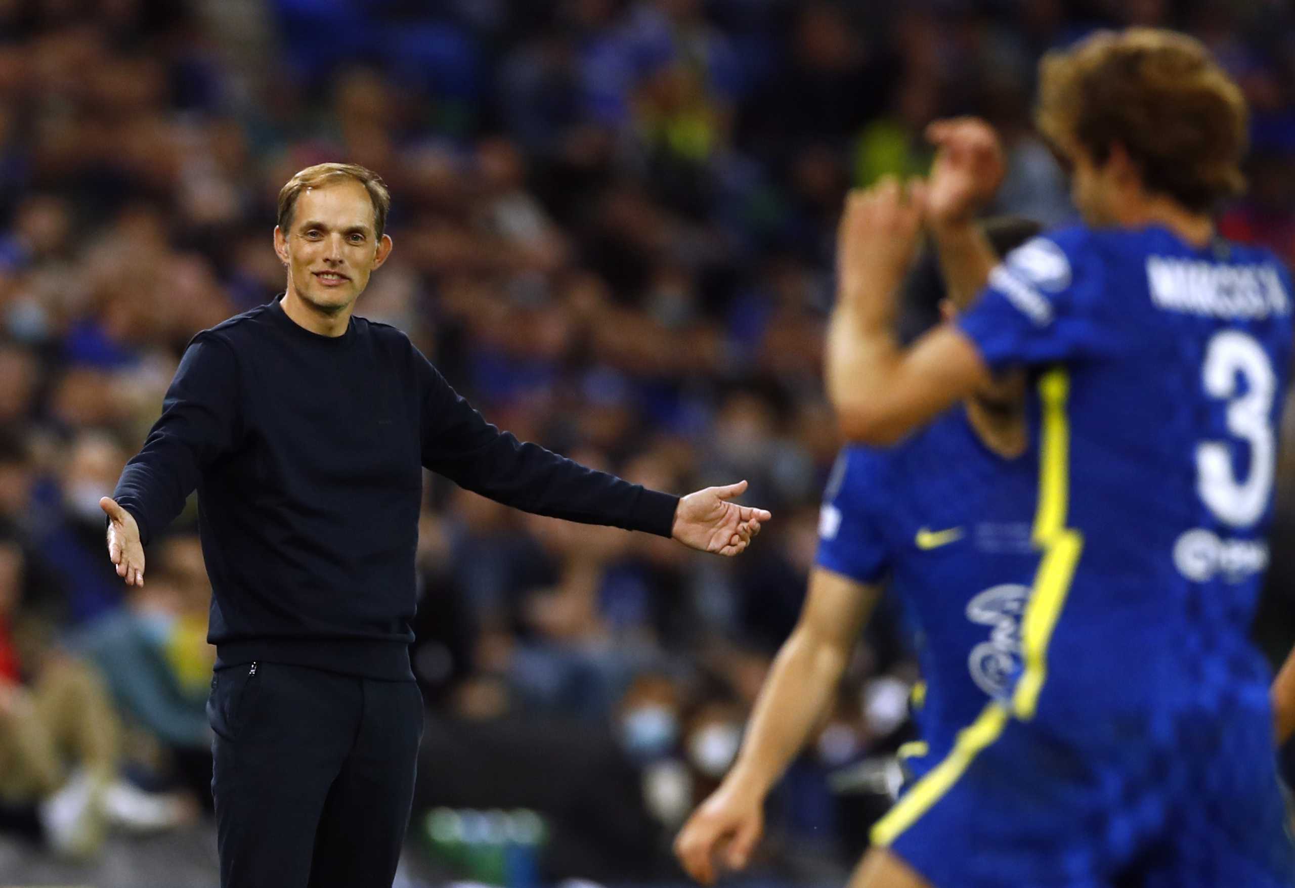Soccer Football - European Super Cup - Chelsea v Villarreal - Windsor Park, Belfast, Northern Ireland - August 11, 2021 Chelsea manager Thomas Tuchel reacts Action Images via Reuters
