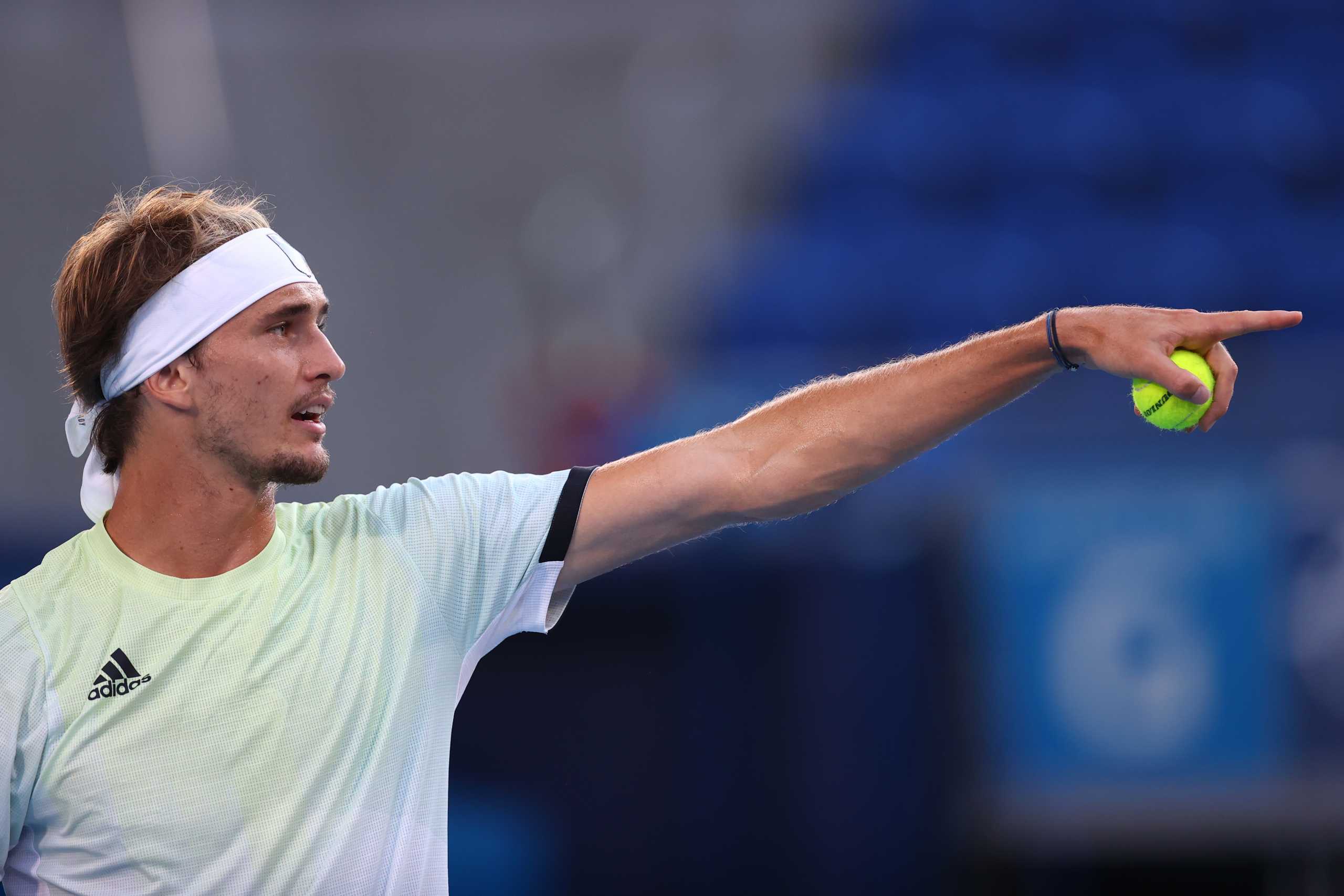 Tokyo 2020 Olympics - Tennis - Men's Singles - Gold medal match - Ariake Tennis Park - Tokyo, Japan - August 1, 2021. Alexander Zverev of Germany reacts during his gold medal match against Karen Khachanov of the Russian Olympic Committee REUTERS